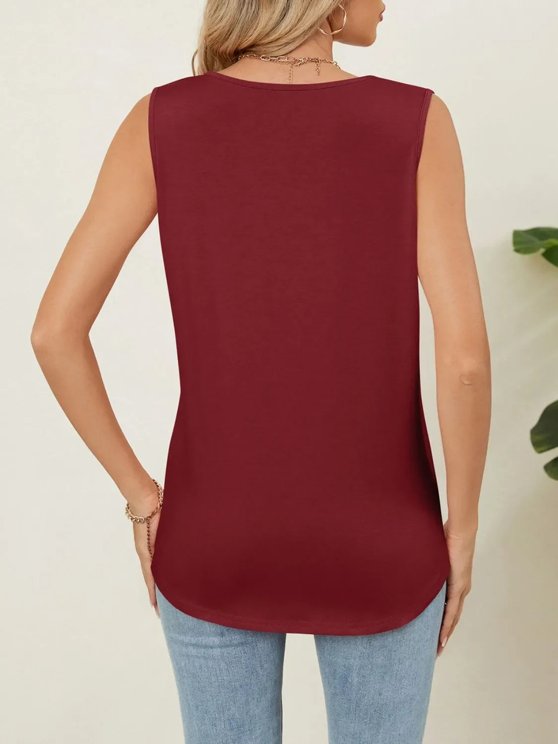 Round Neck Sleeveless Tank Top With Pleated Front Detail - Southern Shores Clothing