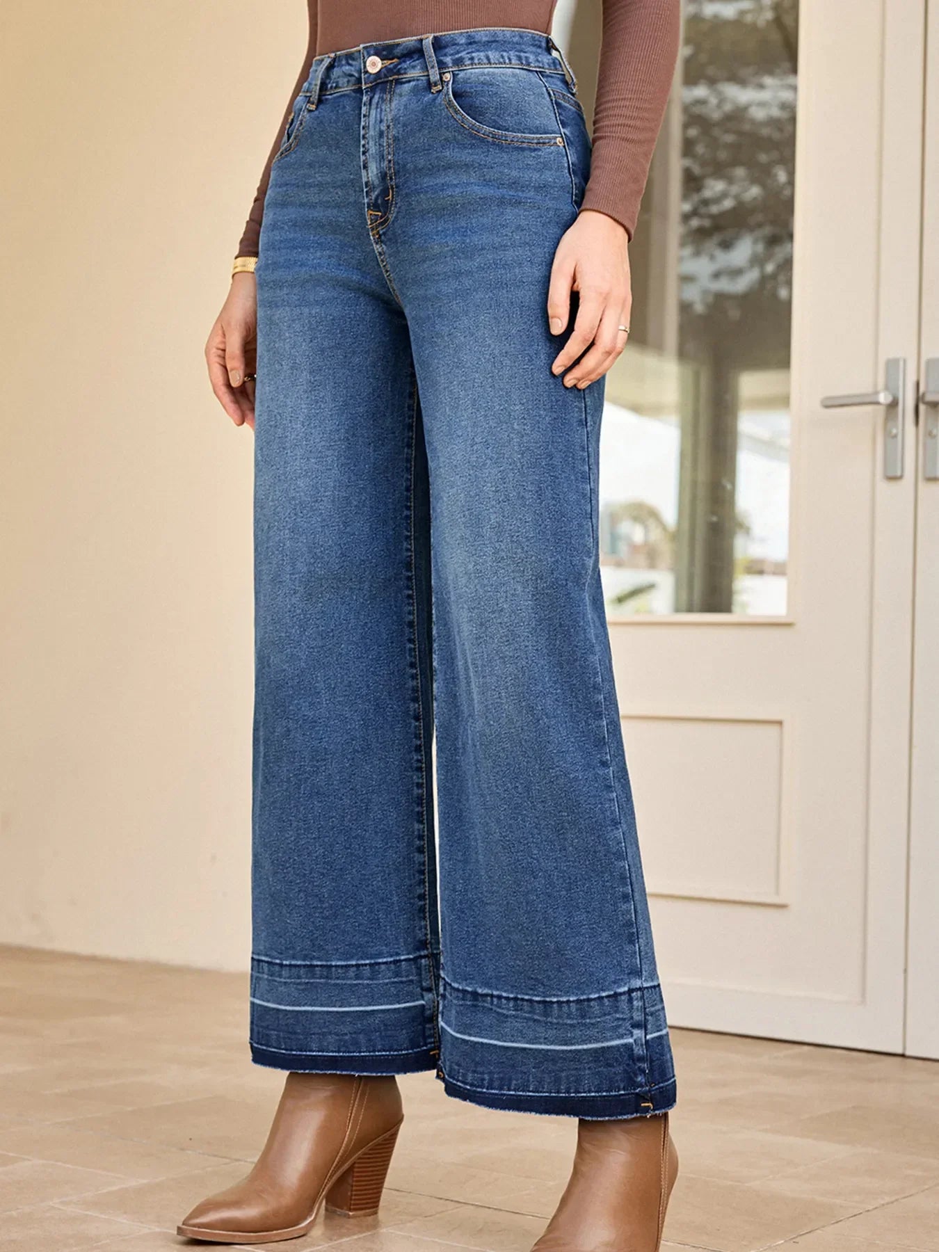 Beachside High Waist Wide Leg Washed Denim Jeans - Southern Shores Clothing