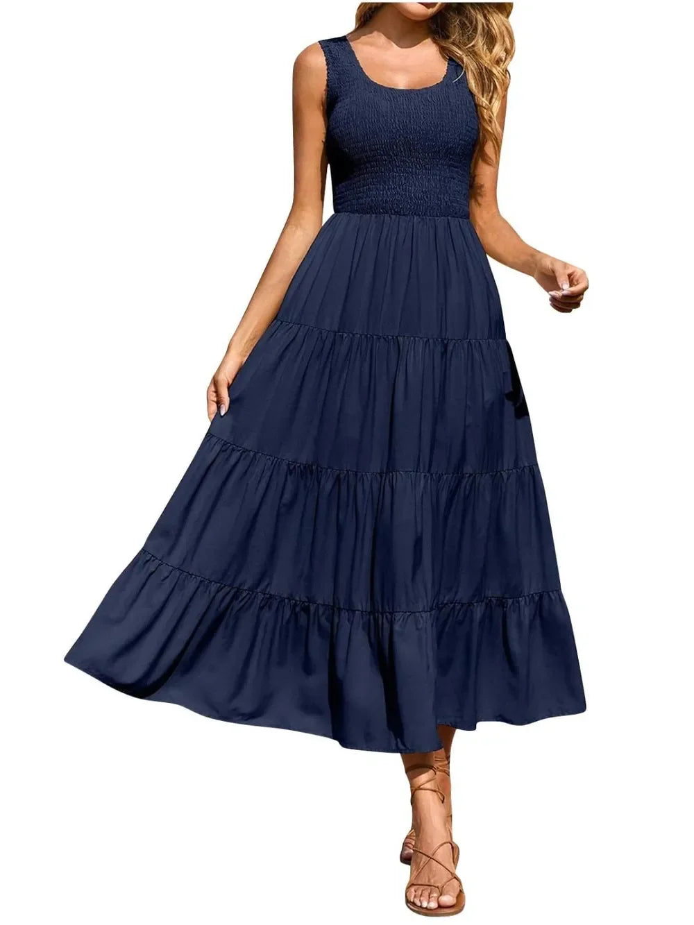 Tiered Smocked Wide Strap Maxi Beach Dress - Southern Shores Clothing