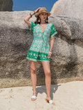 Tied Printed Short Sleeve Romper Viscose - Southern Shores Clothing