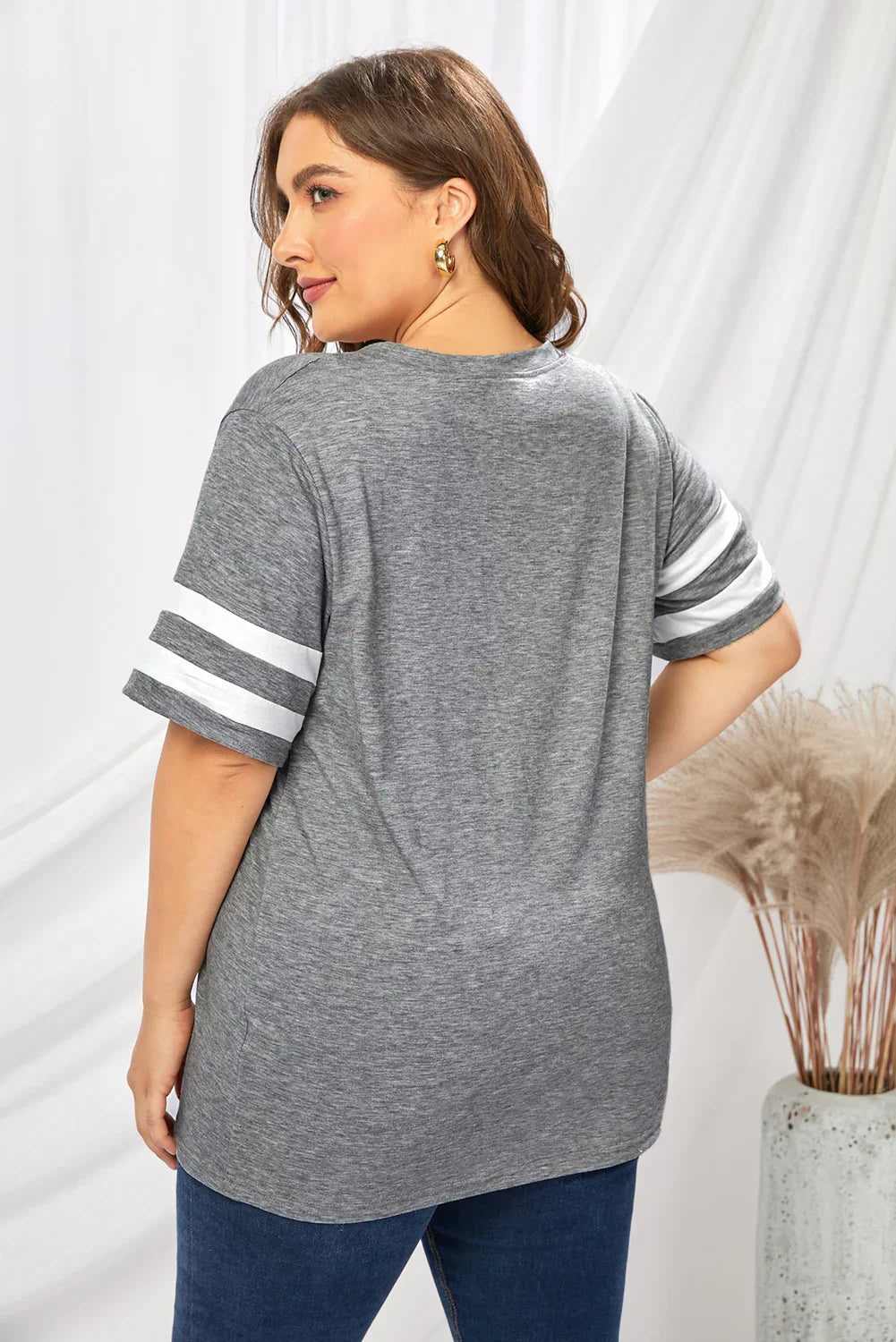 Plus Size Striped V-Neck Short Sleeve T-Shirt - Southern Shores Clothing
