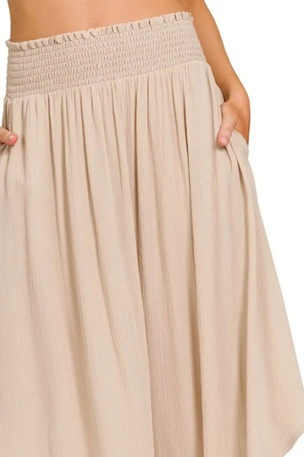 Woven Crinkle Smocked Waist Maxi Skirt With Pockets - Southern Shores Clothing