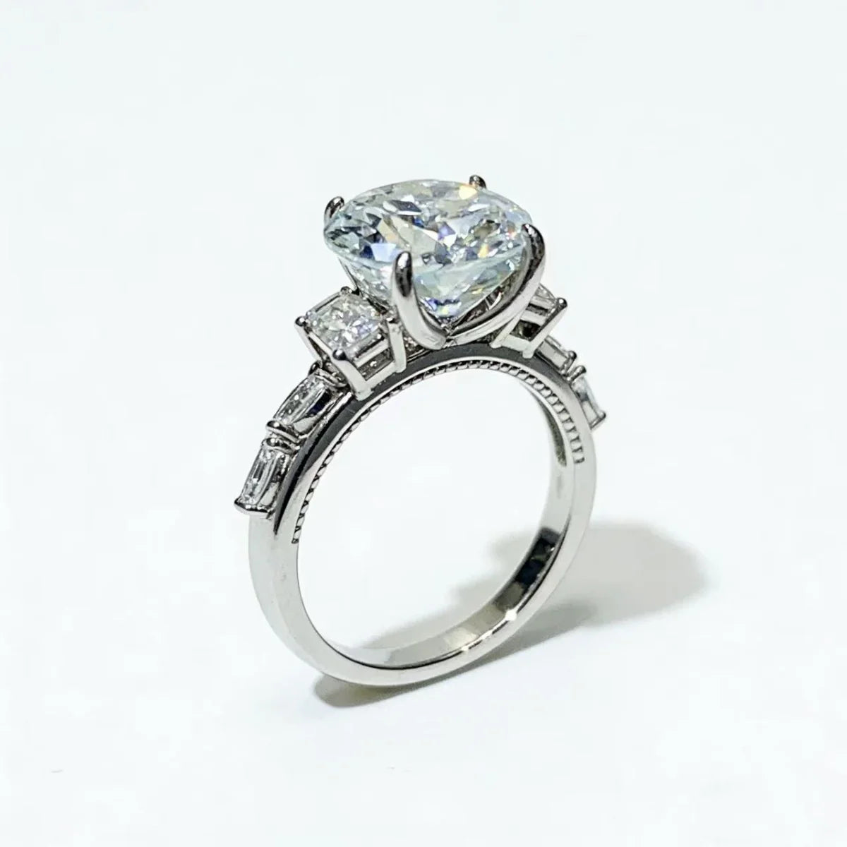 Sterling Silver Moissanite Ring With Center Stone And Side Stones - Southern Shores Clothing