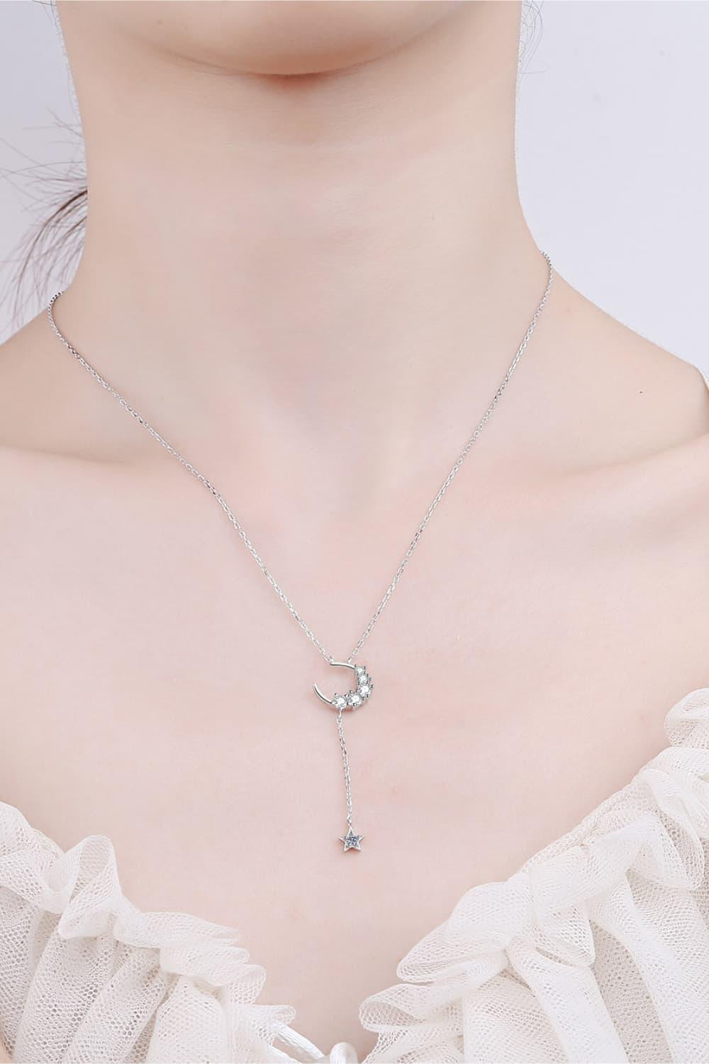 Star And Moon Moissanite Necklace Sterling Silver - Southern Shores Clothing