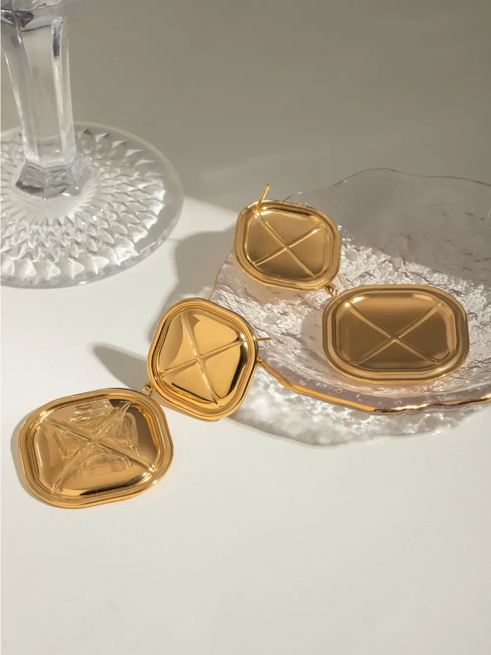 18K Gold-Plated Stainless Steel Square Drop Earrings - Southern Shores Clothing