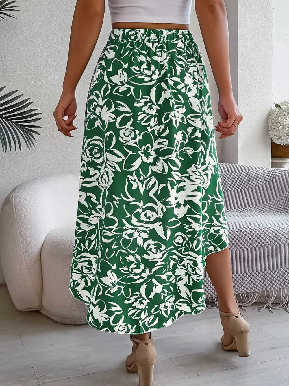 Printed High-Waist Skirt With High-Low Hem - Southern Shores Clothing
