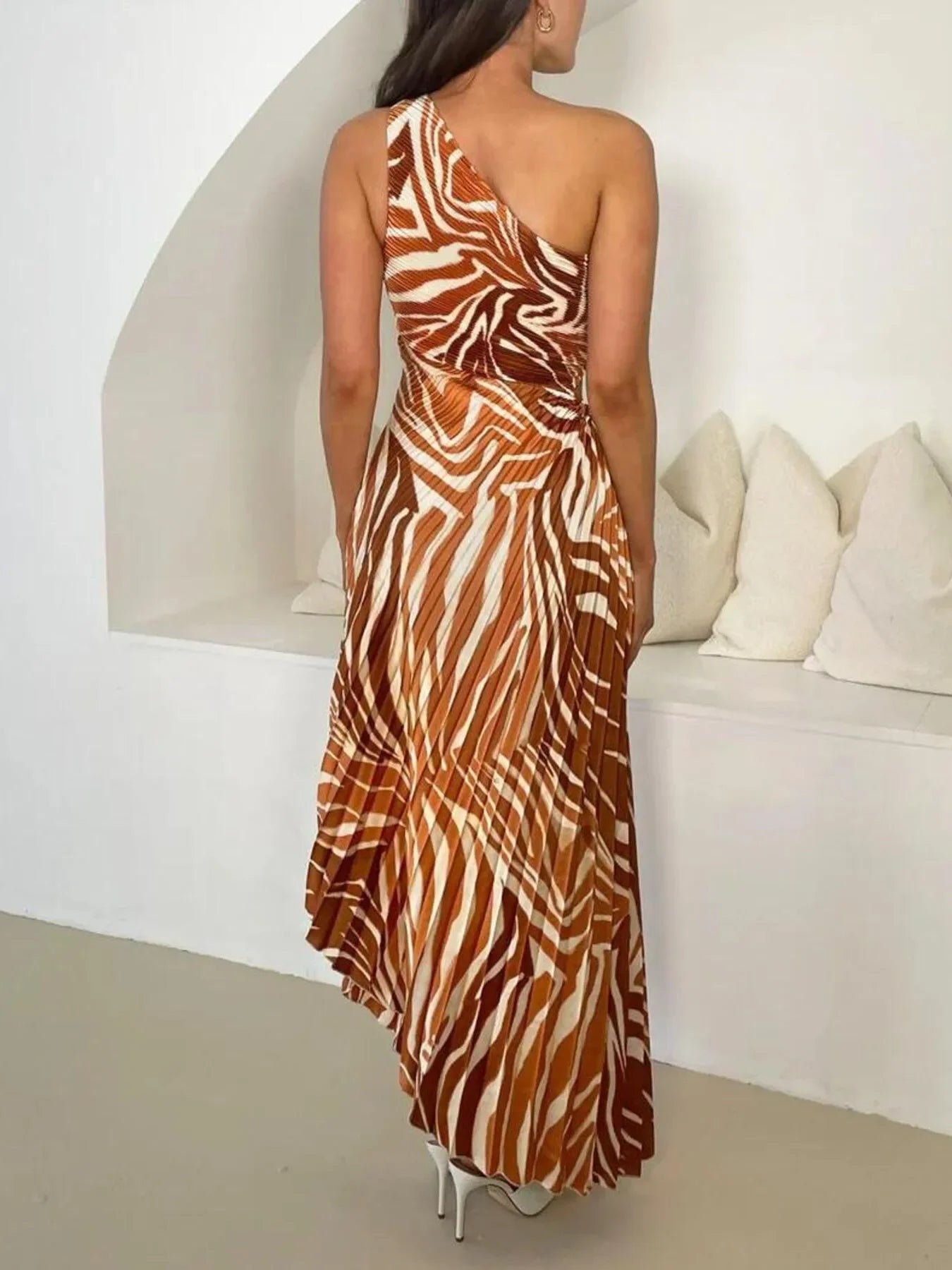 Printed One Shoulder Asymmetrical Bayside Maxi Dress - Southern Shores Clothing