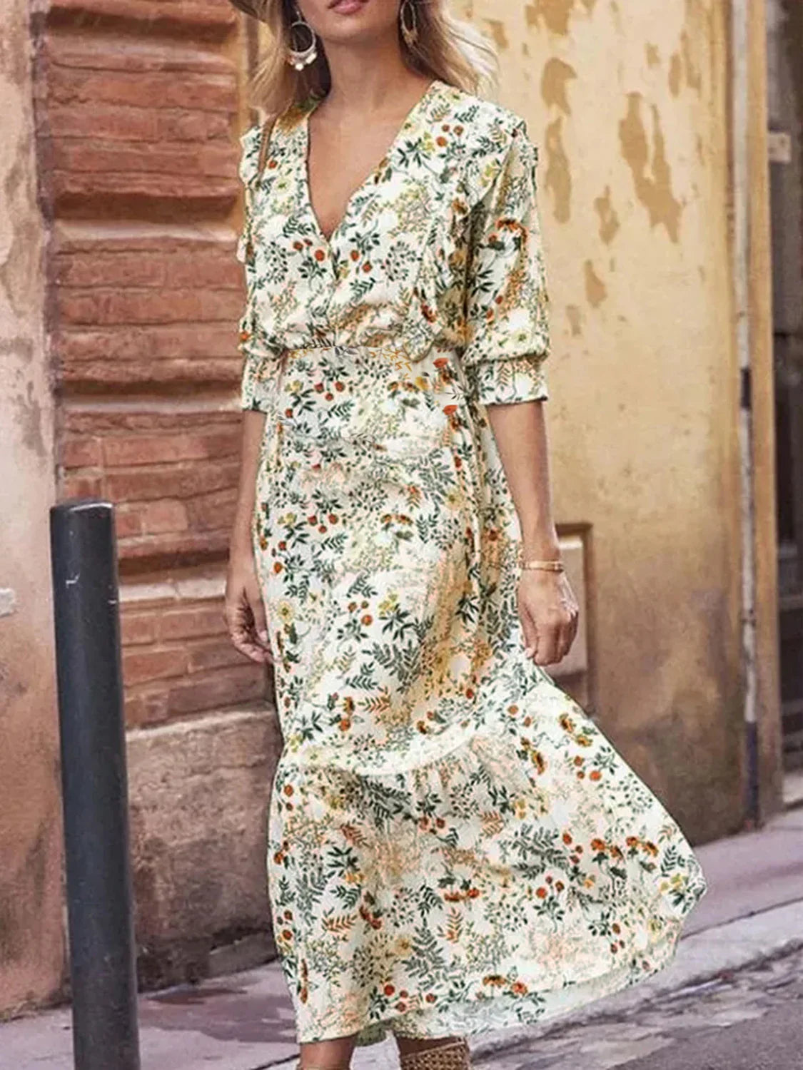 Casual Floral Cutout Flounce Sleeve Dress - Southern Shores Clothing