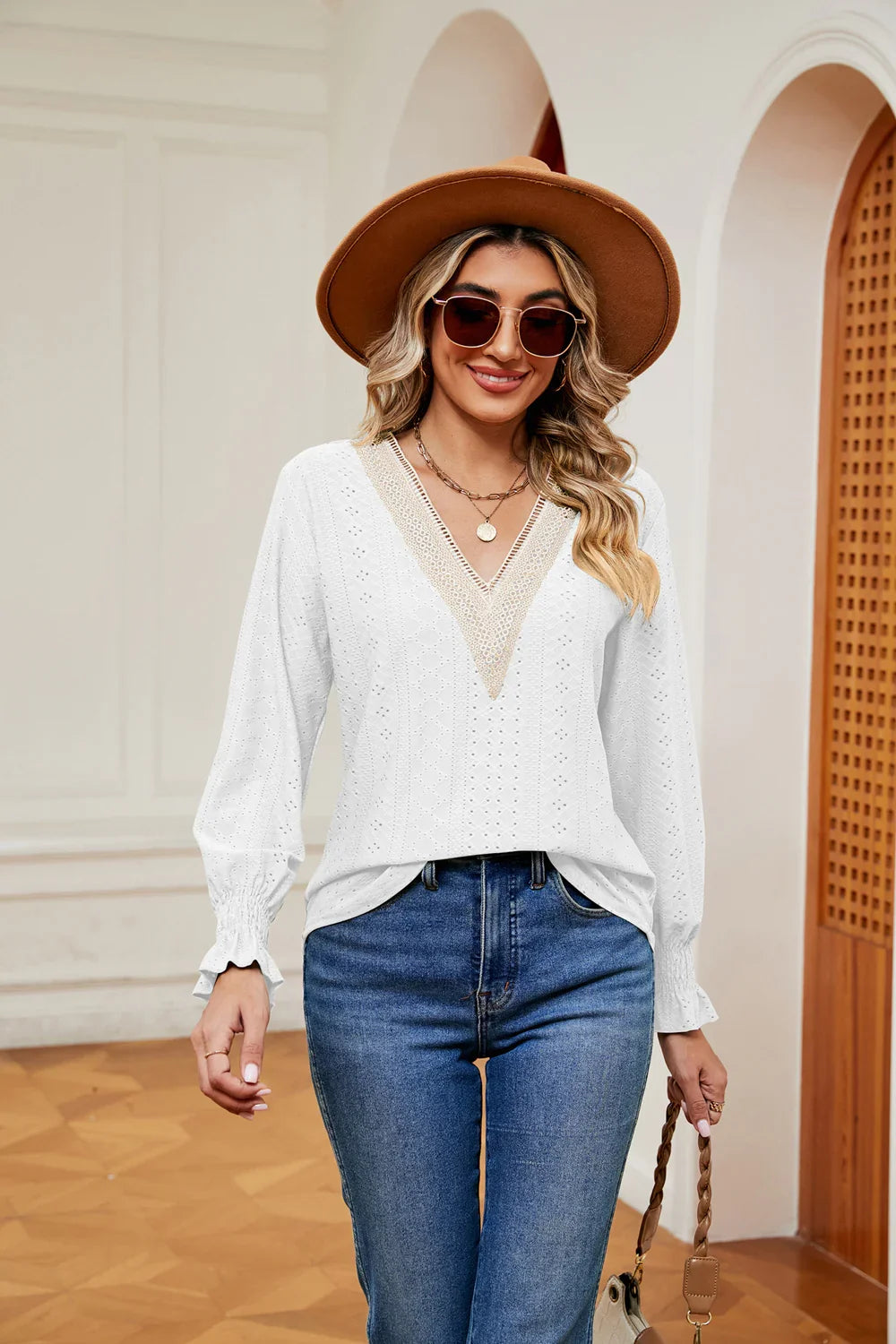 Southern Shores Clothing Slightly Stretchy Flounce Sleeve Blouse With Rayon Blend Fabric - Southern Shores Clothing