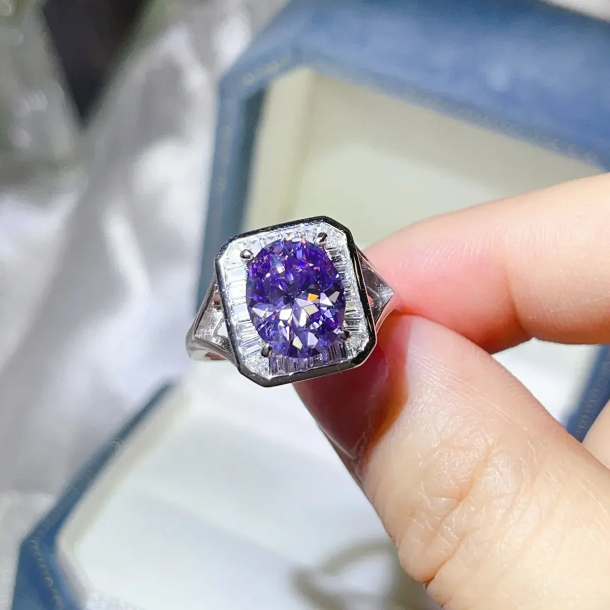 3 Carat Moissanite Square Ring In Platinum Plated Silver - Southern Shores Clothing