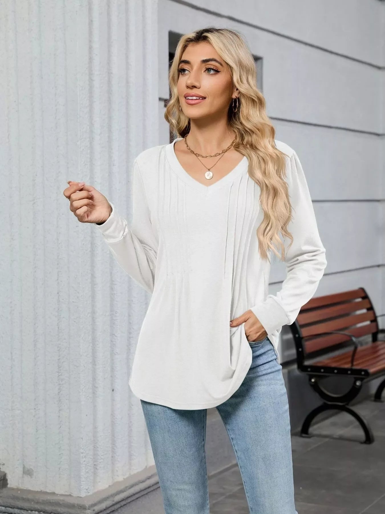 V-Neck Long Sleeve Relaxed Fit T-Shirt - Southern Shores Clothing
