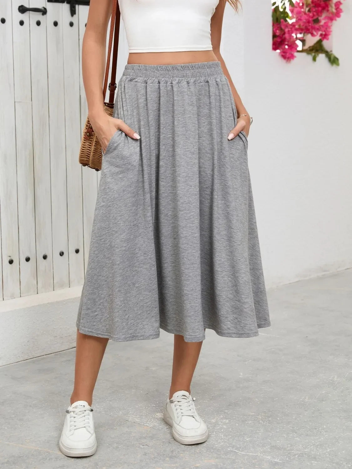 Relaxed Fit Elastic Waist Skirt With Pockets - Southern Shores Clothing