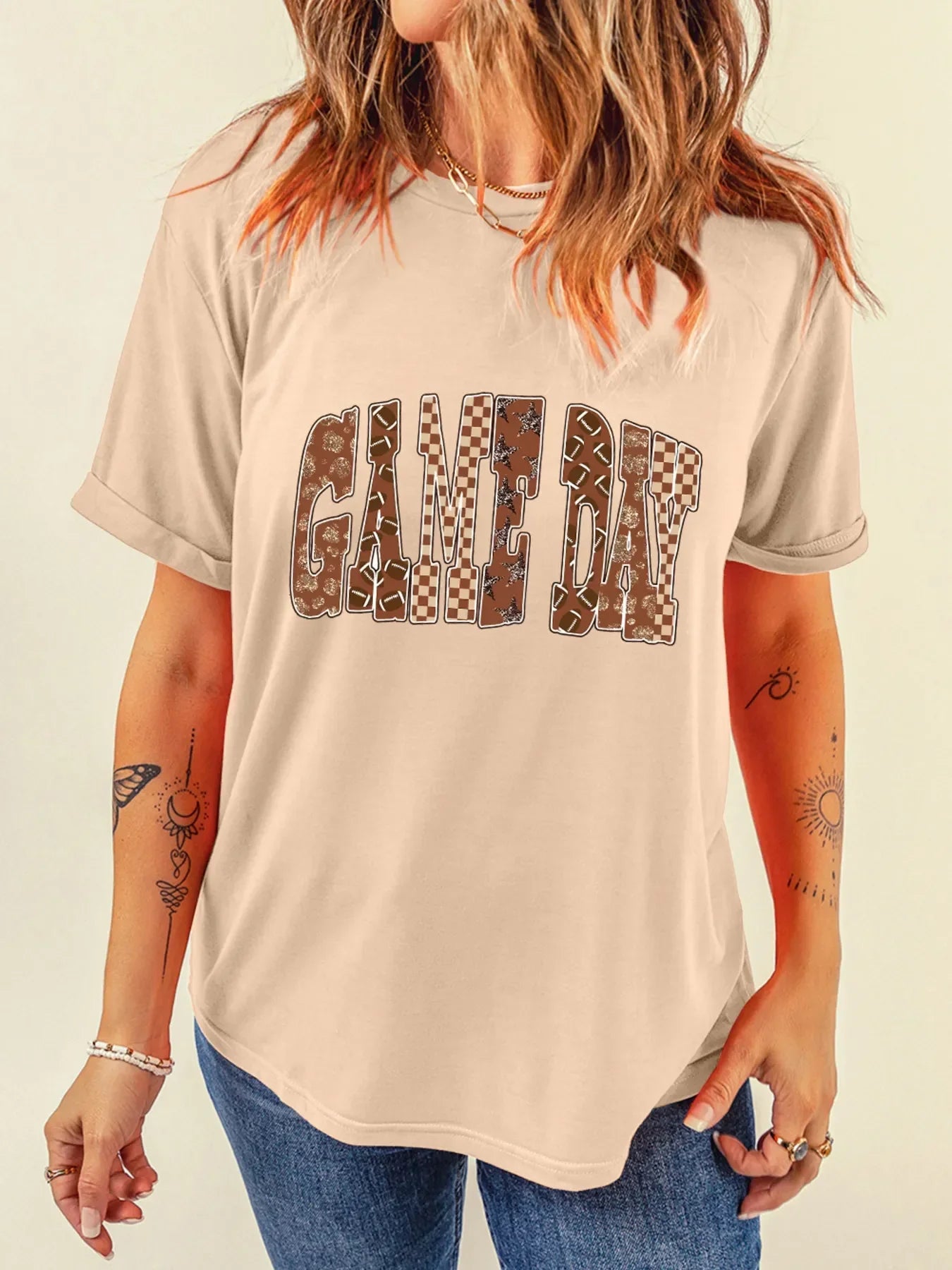 Full Size GAME DAY Checkered Letter Graphic T Shirt Plus Size - Southern Shores Clothing