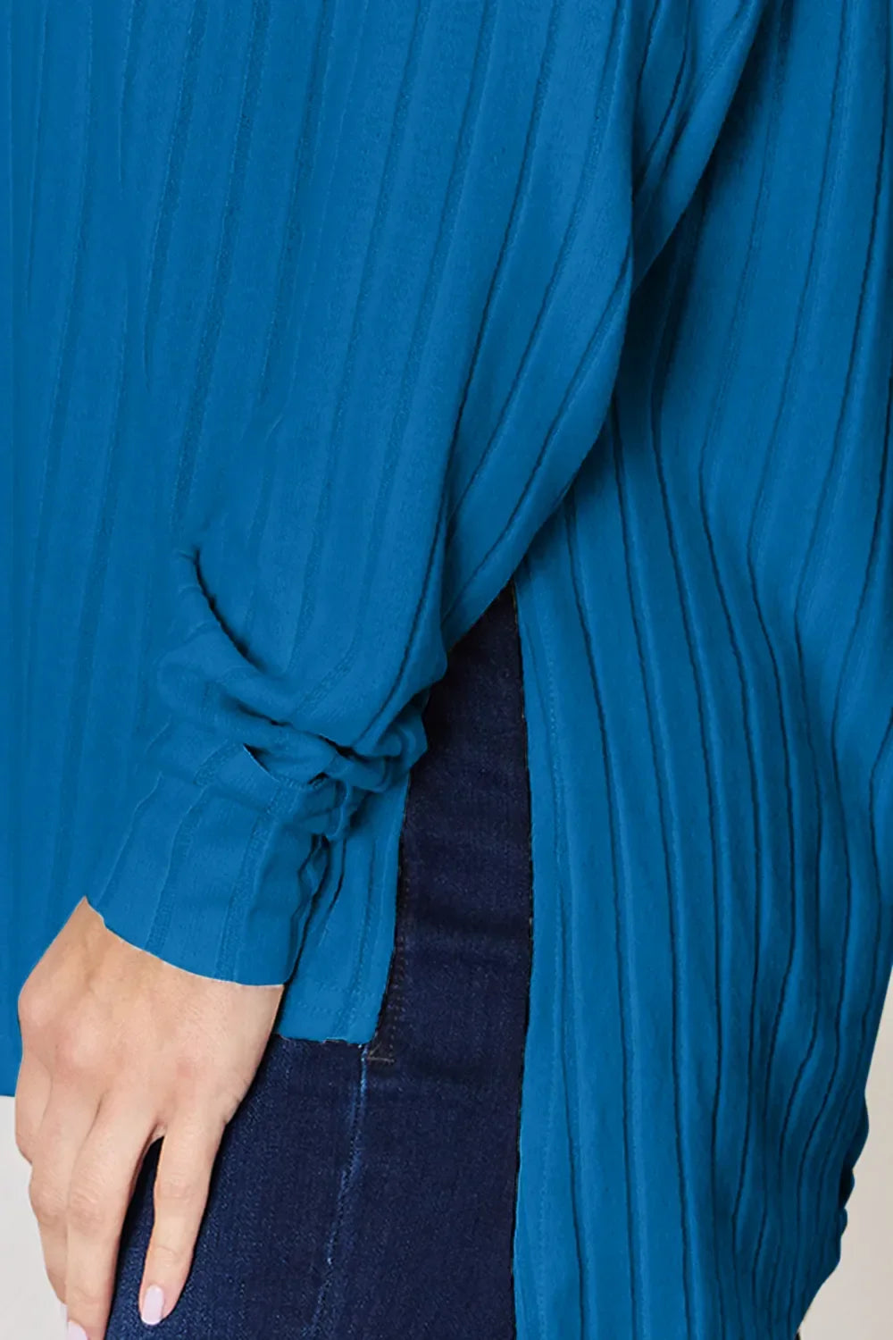 Ribbed Round Neck Slit T Shirt With Stretch - Southern Shores Clothing