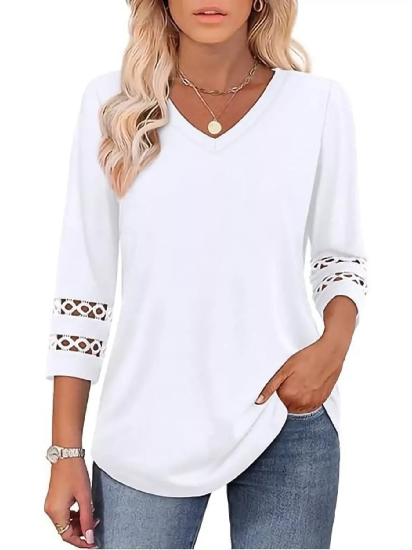 Full Size V-Neck 3/4 Sleeve T-Shirt Plus Size - Southern Shores Clothing