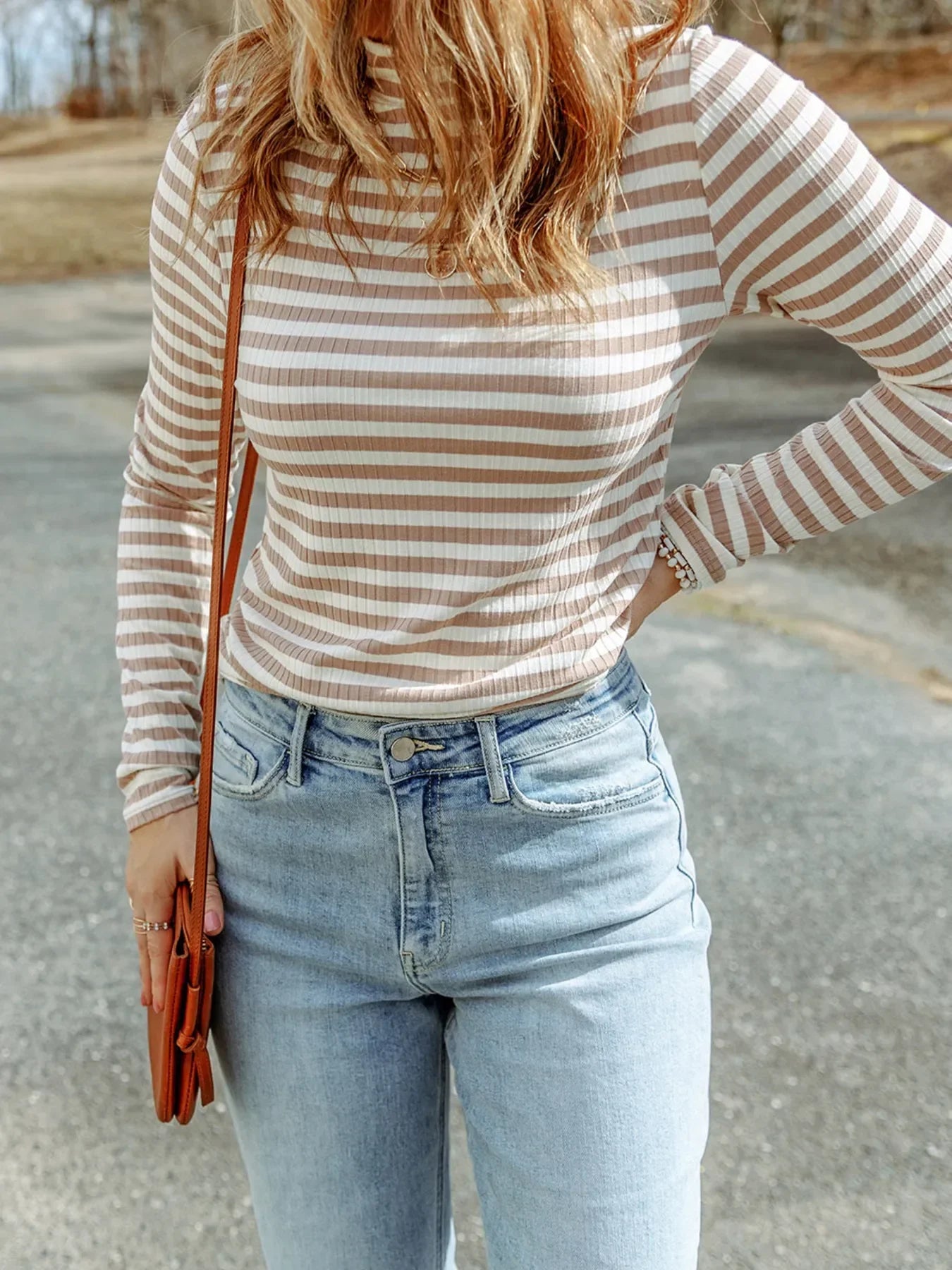 Striped Textured Knit Long Sleeve Tee - Southern Shores Clothing