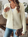 Fuzzy Button Front Knit Cardigan With Light Stretch - Southern Shores Clothing