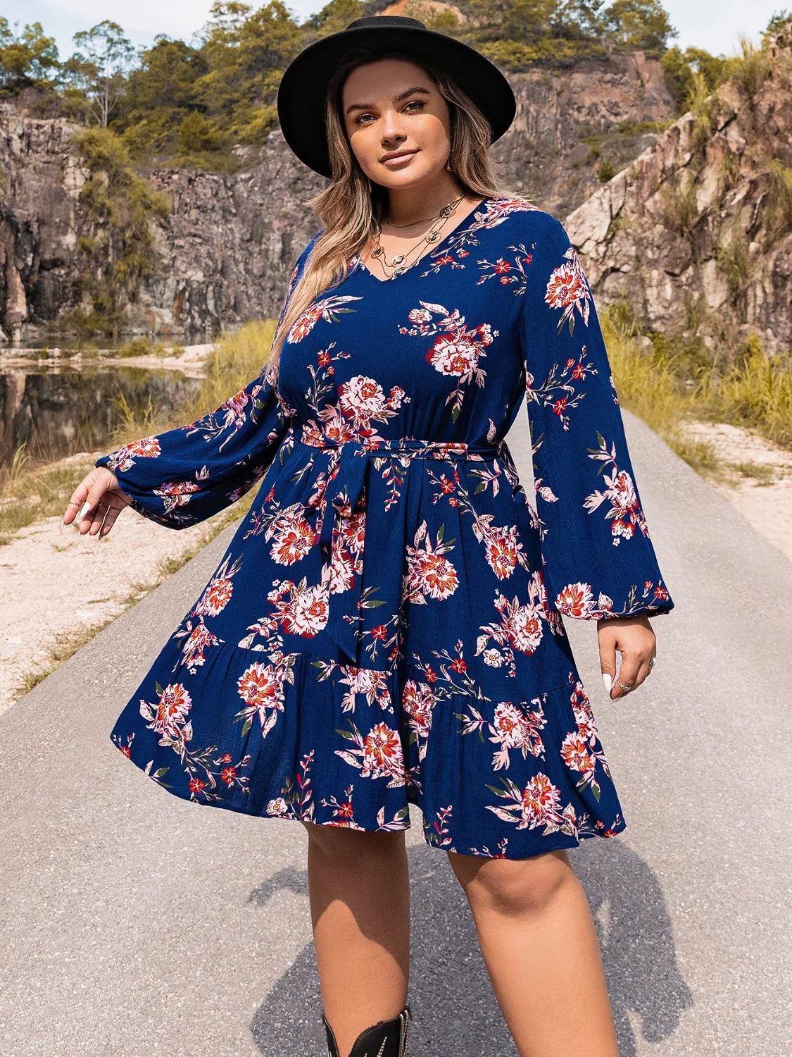 Plus Size V-Neck Long Sleeve Dress - Southern Shores Clothing