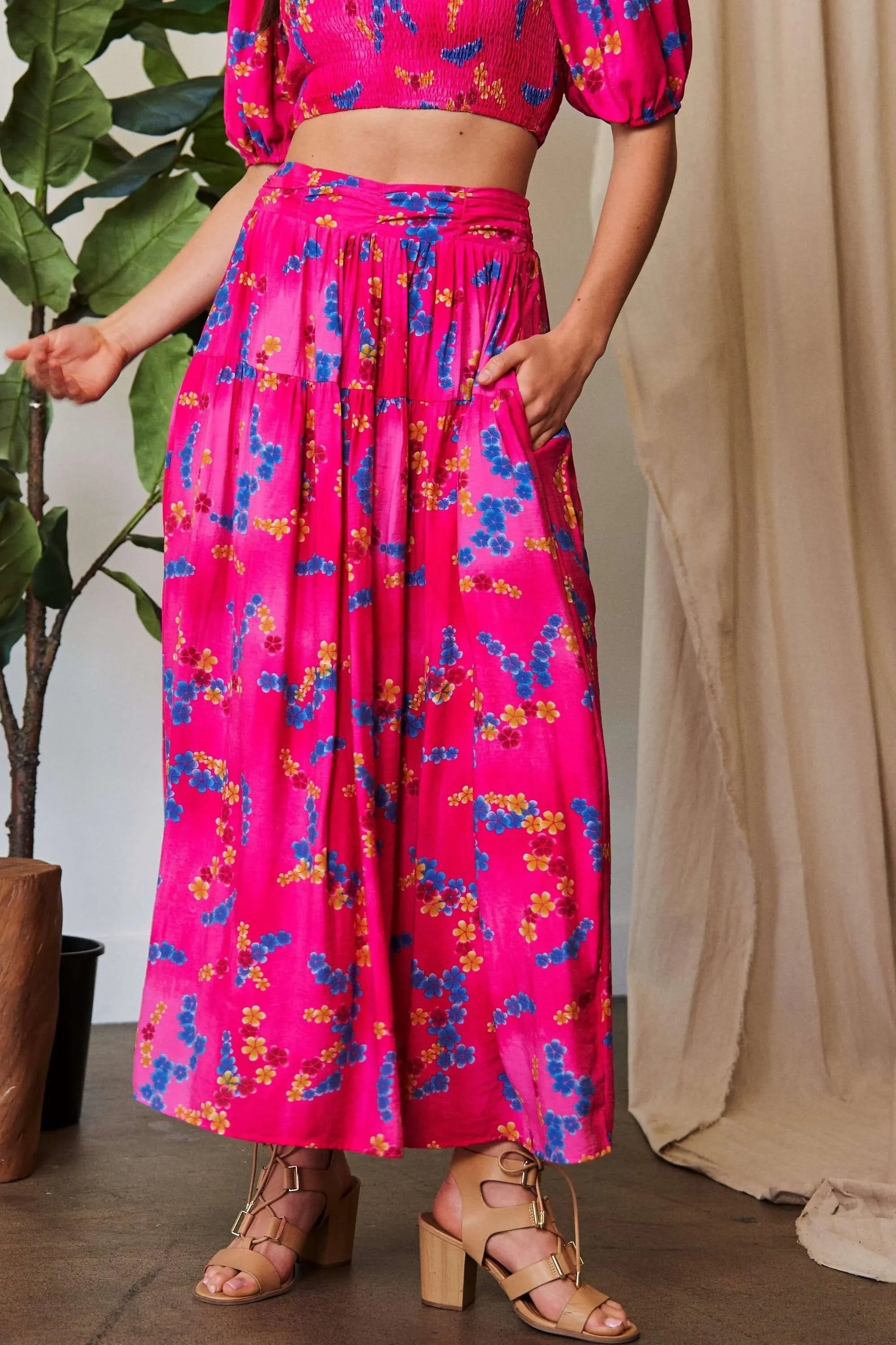 Printed Smocking Waistband Ruffled Maxi Skirt - Southern Shores Clothing