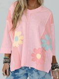 Flower Patched Exposed Seam Oversized T Shirt - Southern Shores Clothing