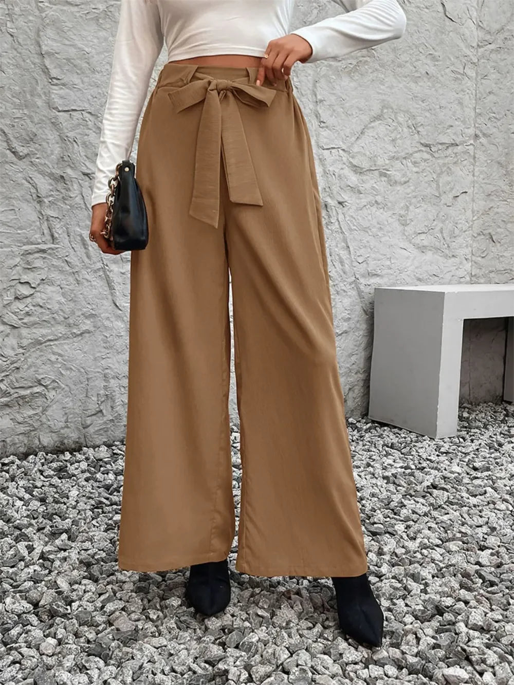Tied High Waist Wide Leg Pants Coastal Comfort - Southern Shores Clothing