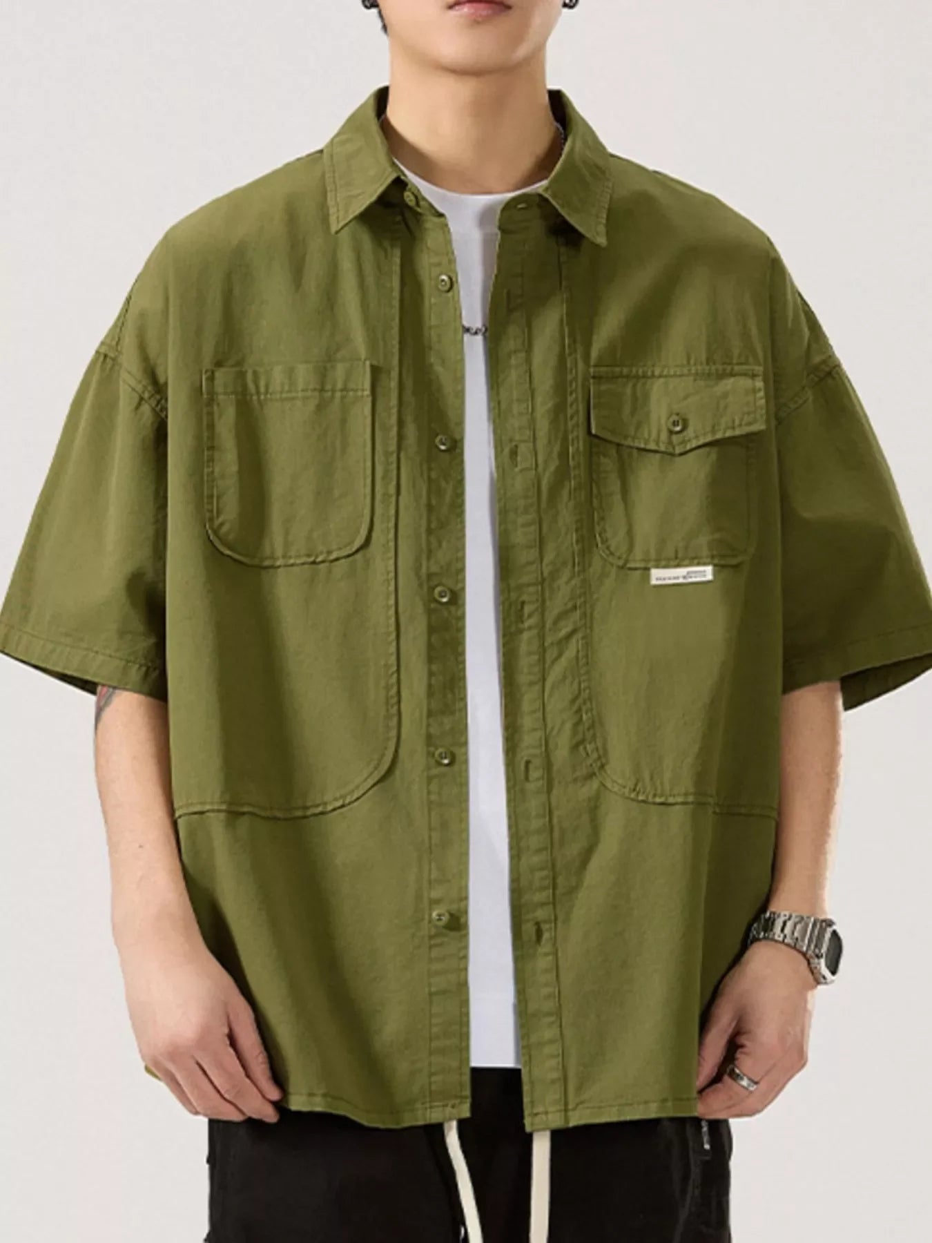 Plus Size Button Up Half Sleeve Cotton Shirt With Pocket - Southern Shores Clothing