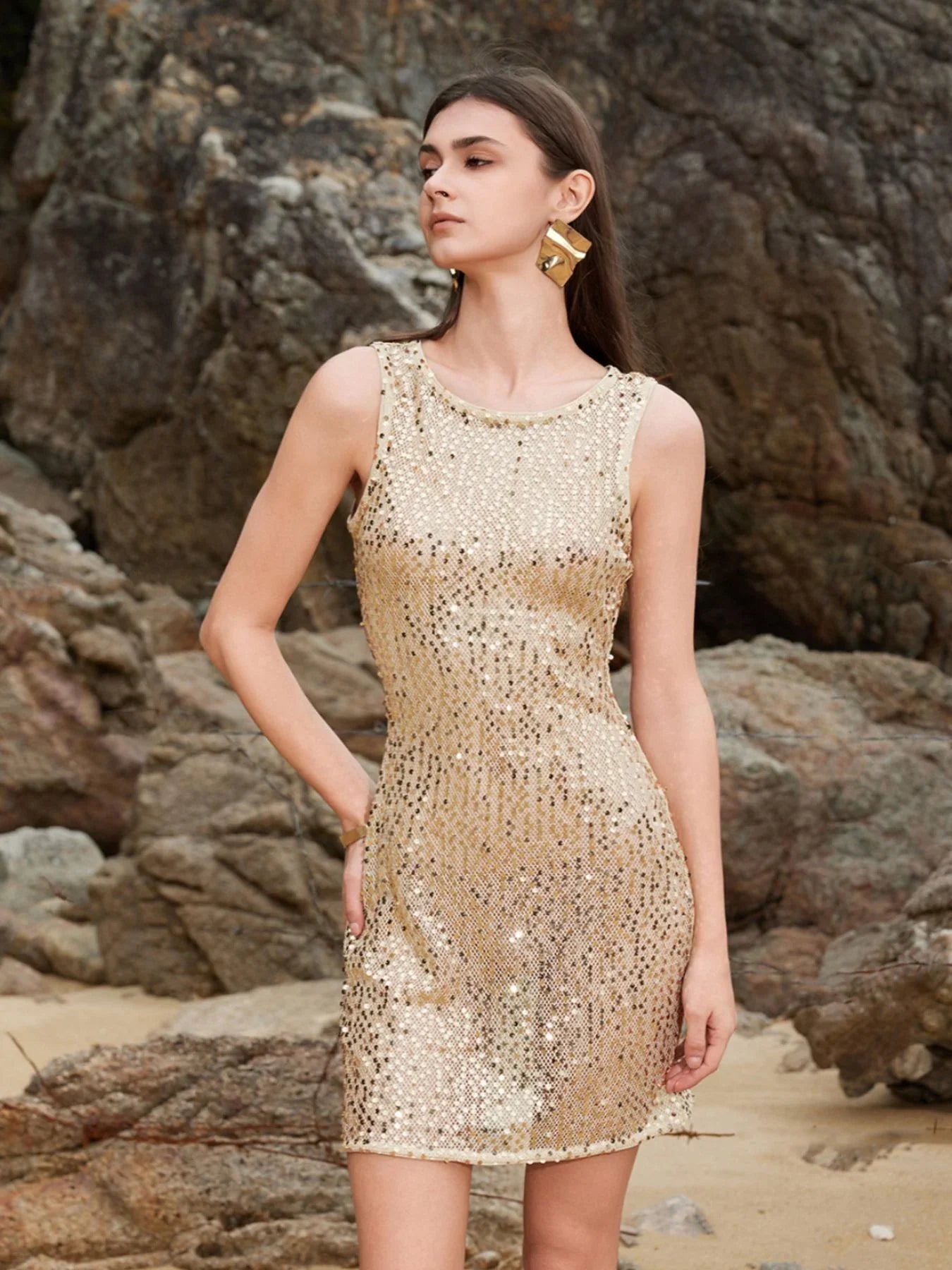 Sleeveless Sequin Mini Cover Up Dress For Evening Events - Southern Shores Clothing