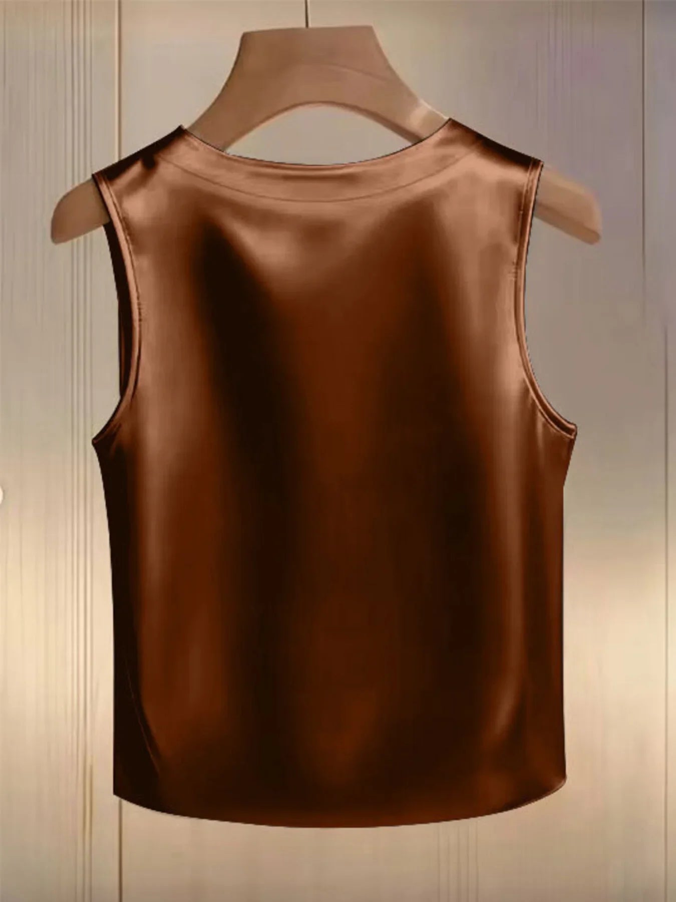 Elegant Satin Tank Top With Pearl Embellished Collar Detailing - Southern Shores Clothing