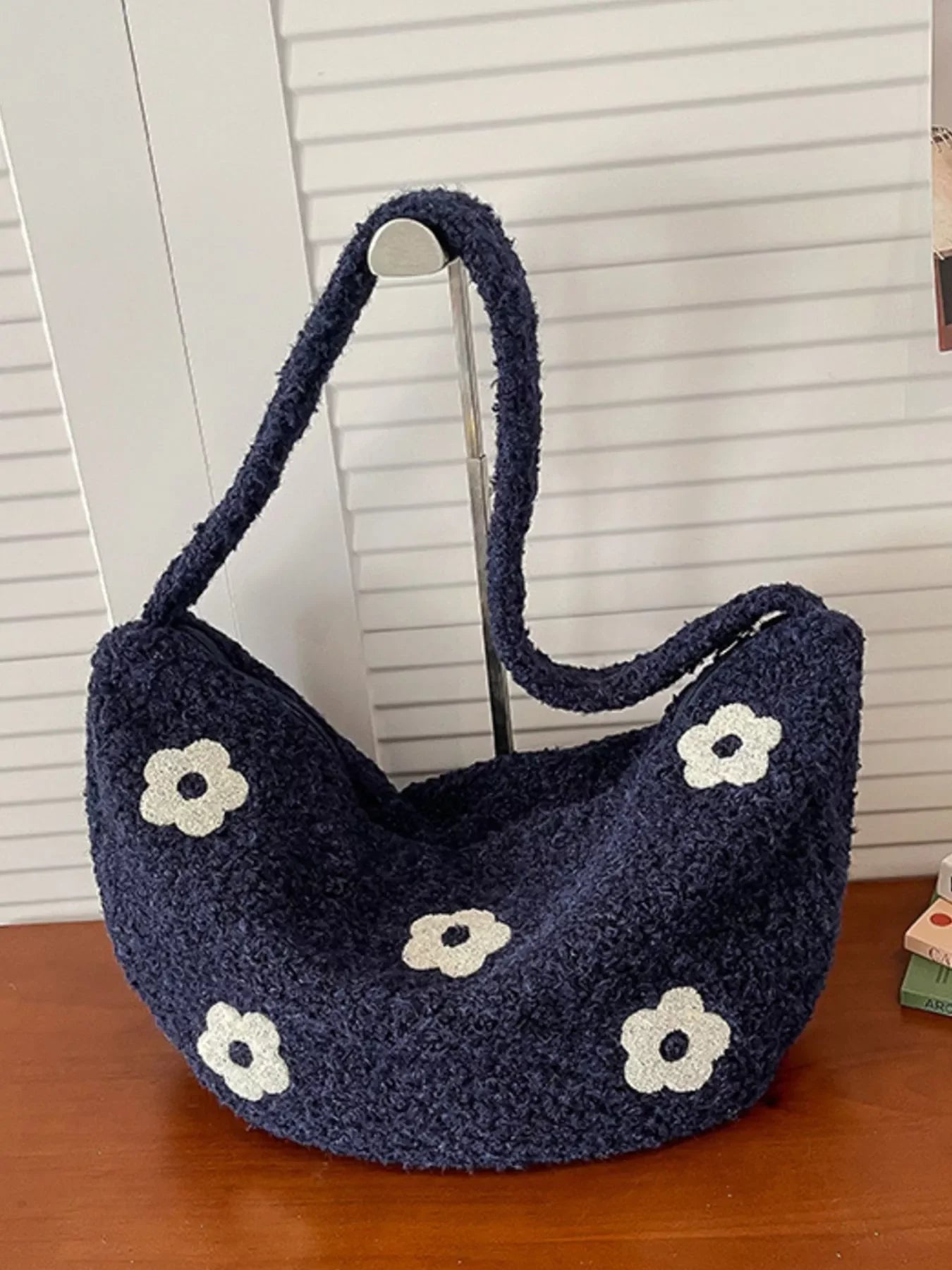 Floral Plush Crossbody Bag With Soft Pile Fabric - Southern Shores Clothing