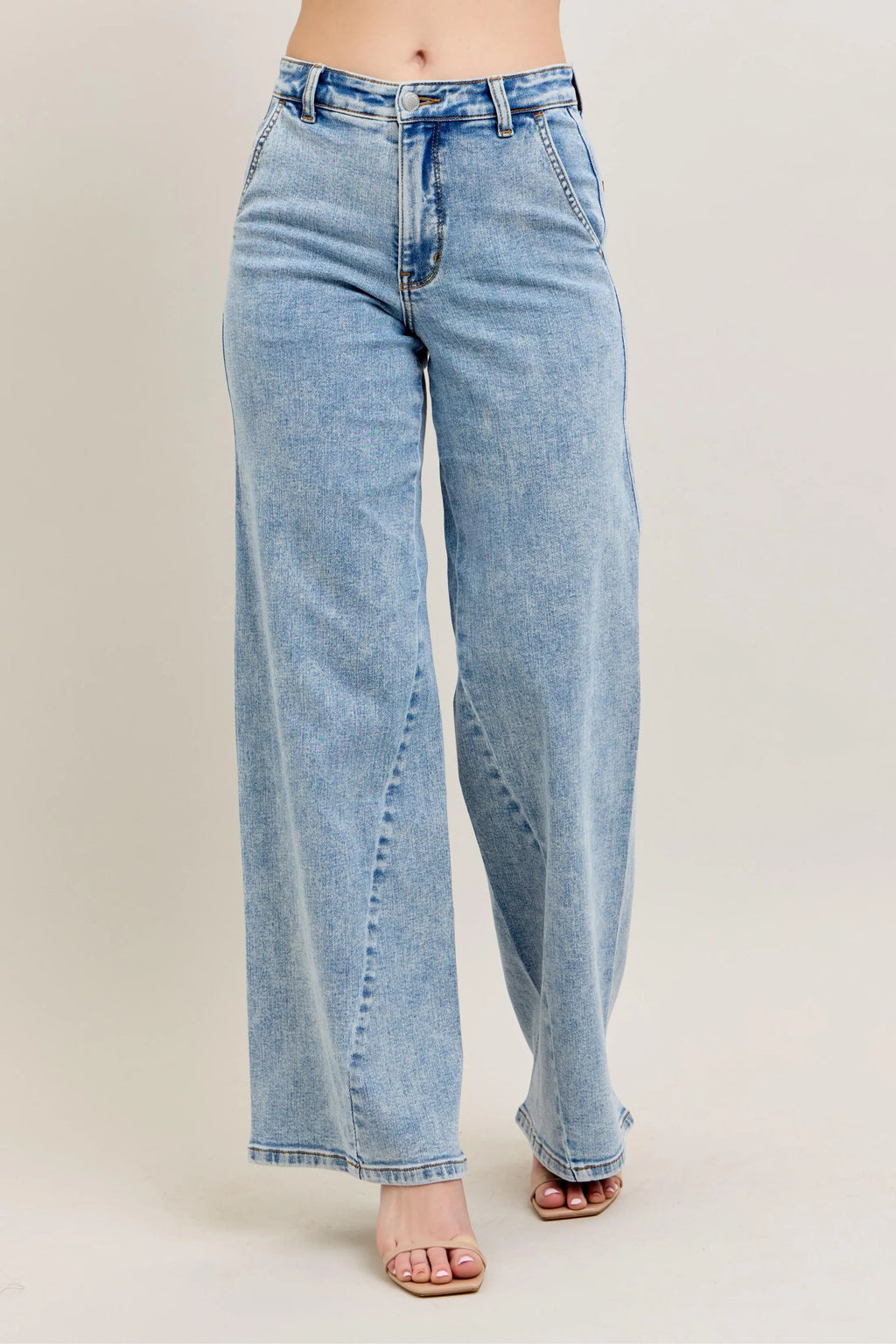 Coastal Judy Blue High Waist Wide Leg Jeans with Skewed Inseam