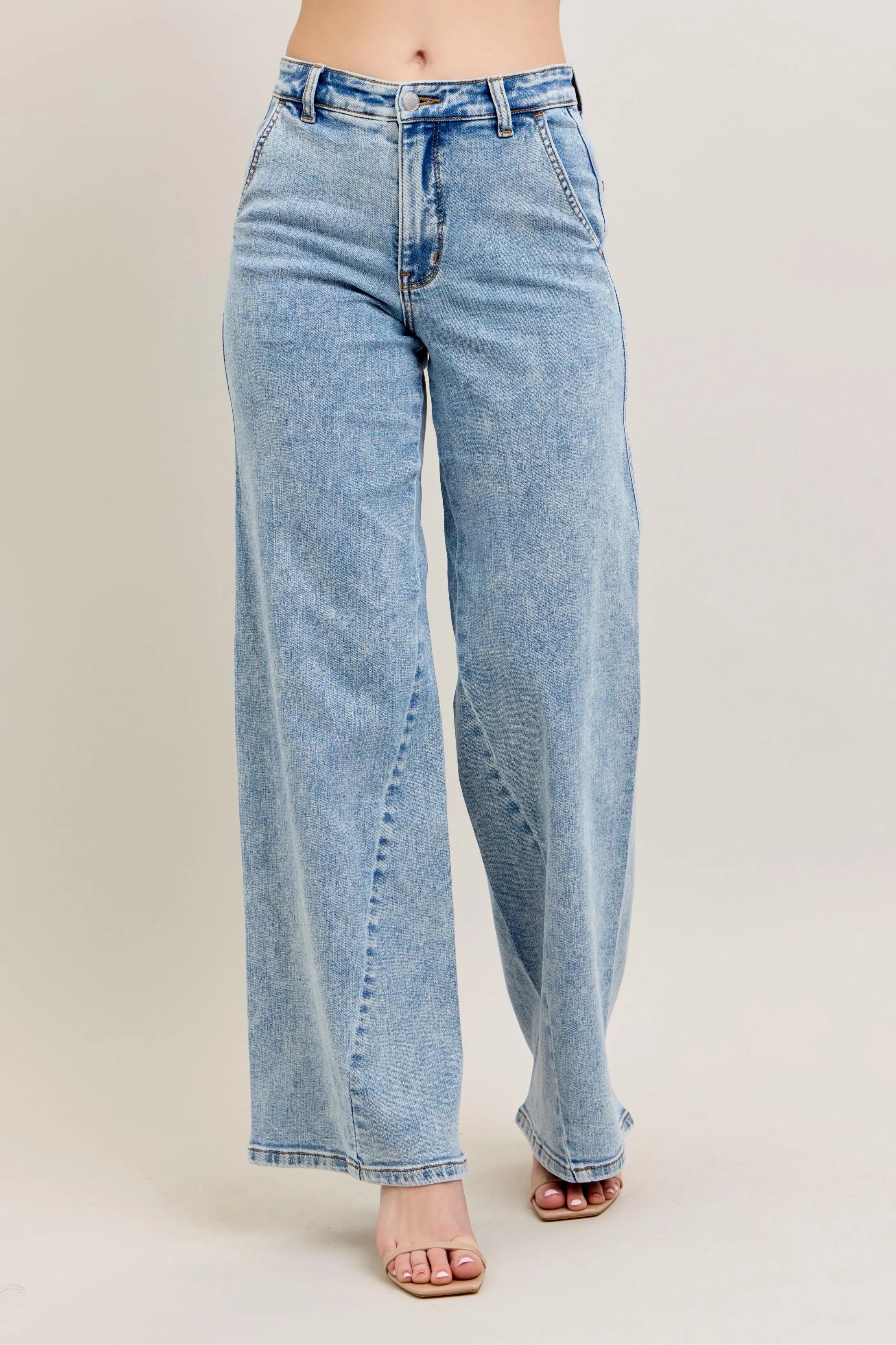 Coastal Judy Blue High Waist Wide Leg Jeans with Skewed Inseam
