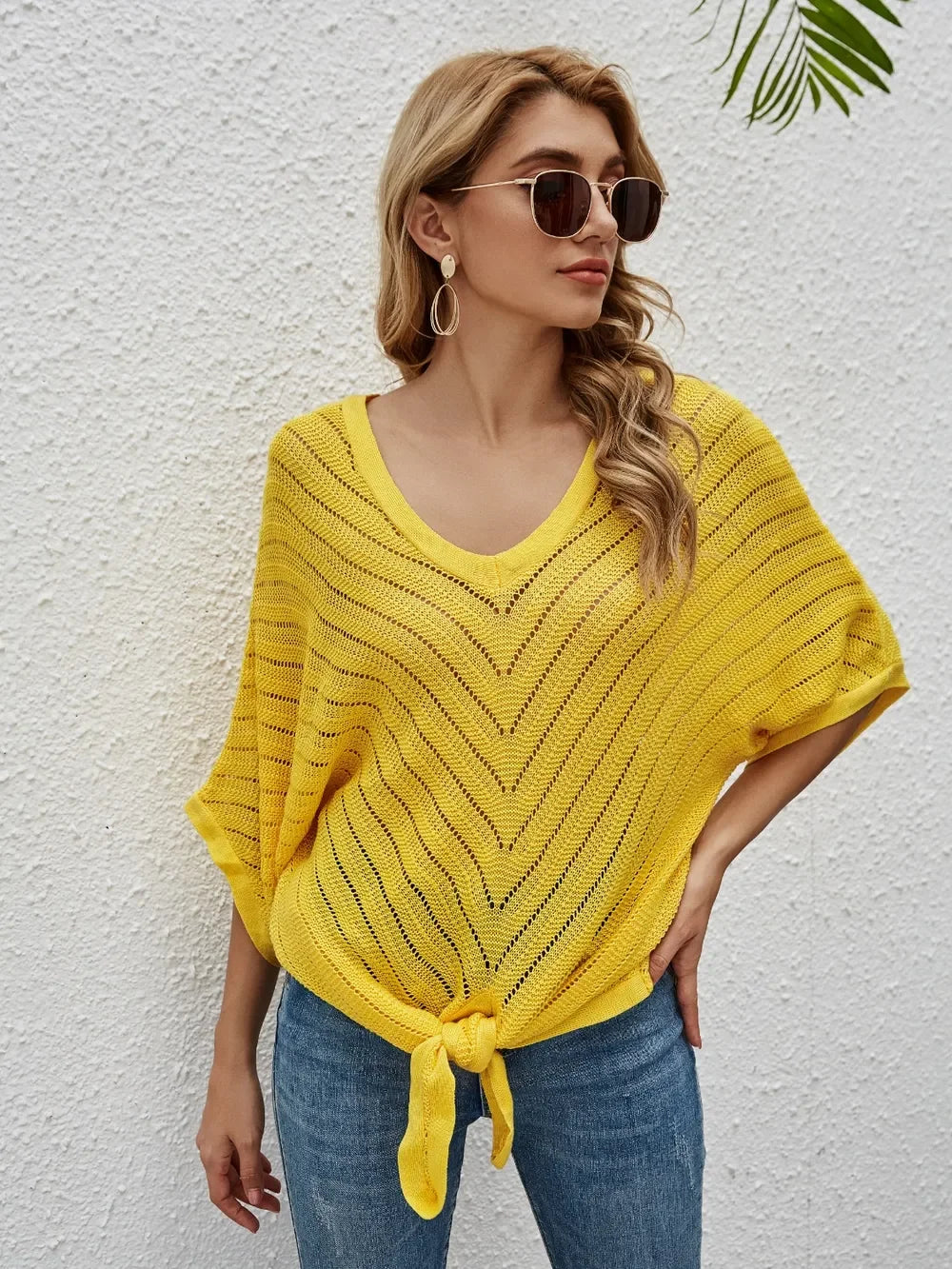 Openwork Batwing Sleeve Cover-Up Stretch Fabric - Southern Shores Clothing