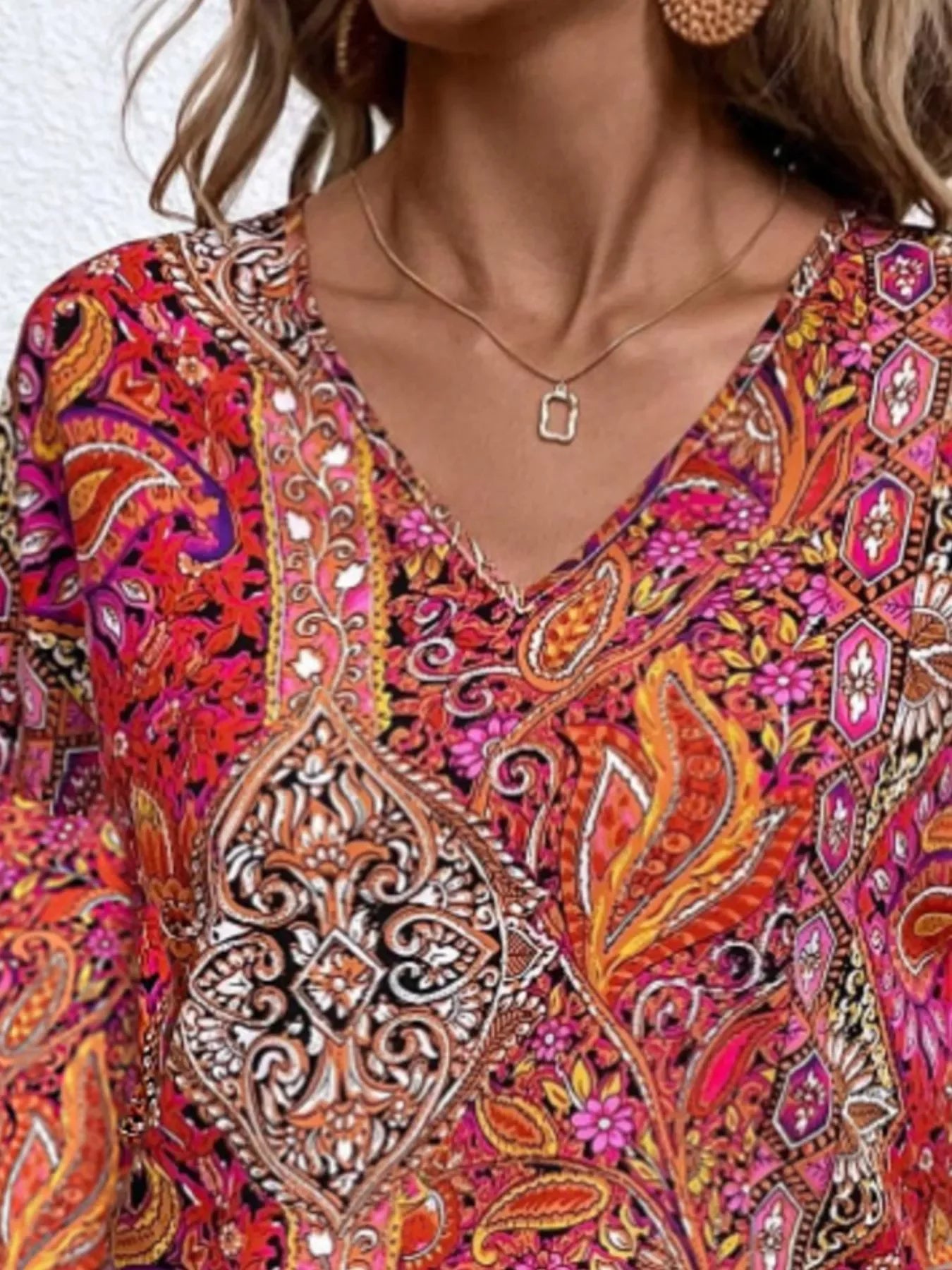 Paisley Print V Neck Long Sleeve Blouse Silhouette Classic - Southern Shores Clothing