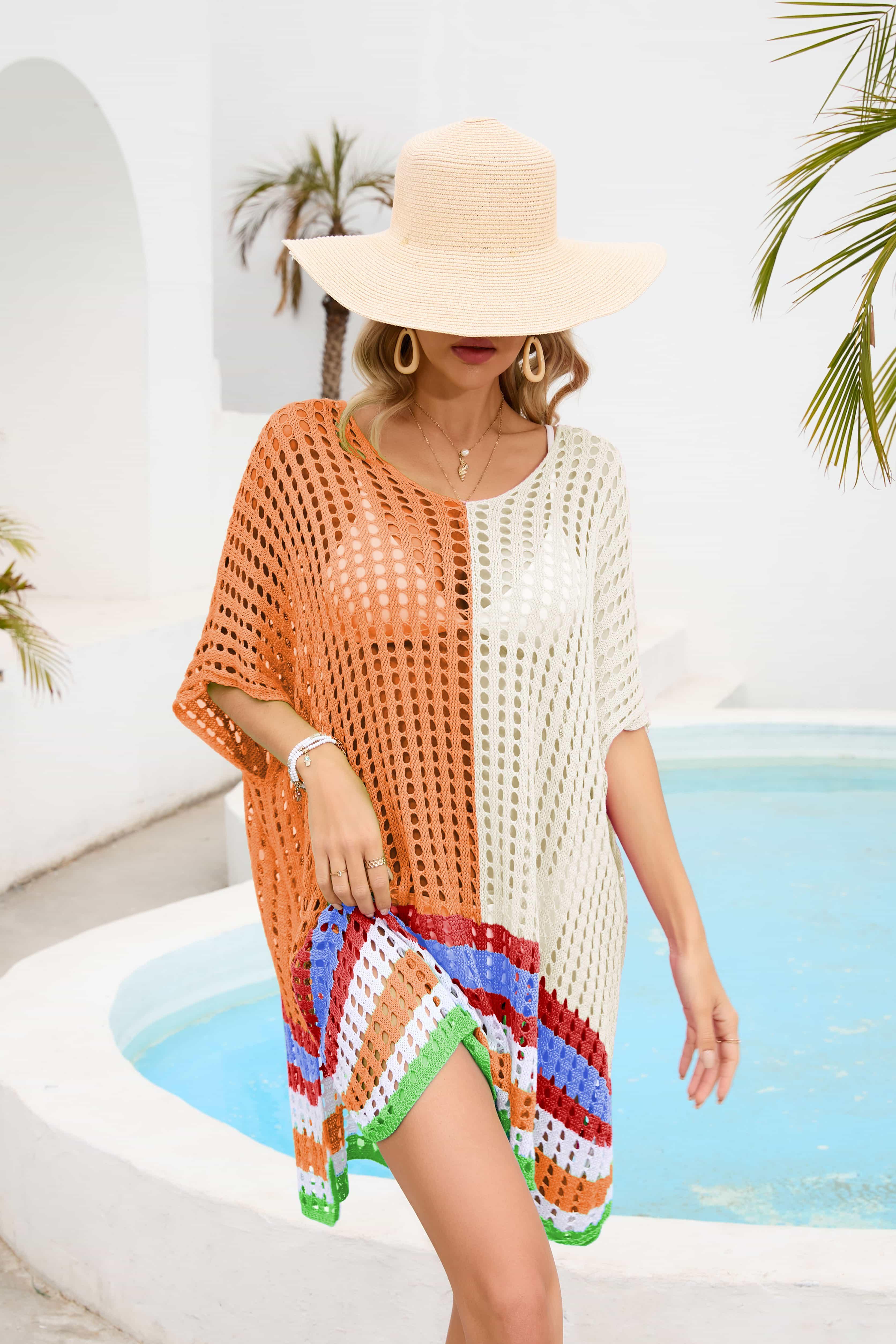 One Size Contrast Openwork Scoop Neck Swim Cover Up - Southern Shores Clothing