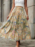 Flowing Smocked Printed High Waist Skirt - Southern Shores Clothing