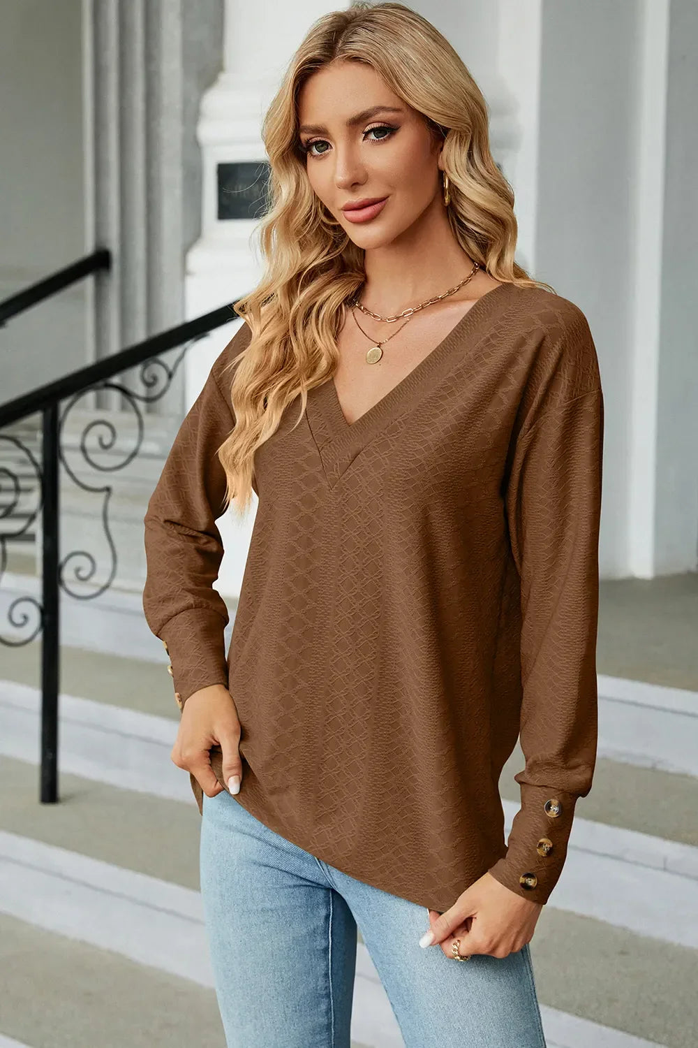 V-Neck Lantern Sleeve T-Shirt - Southern Shores Clothing