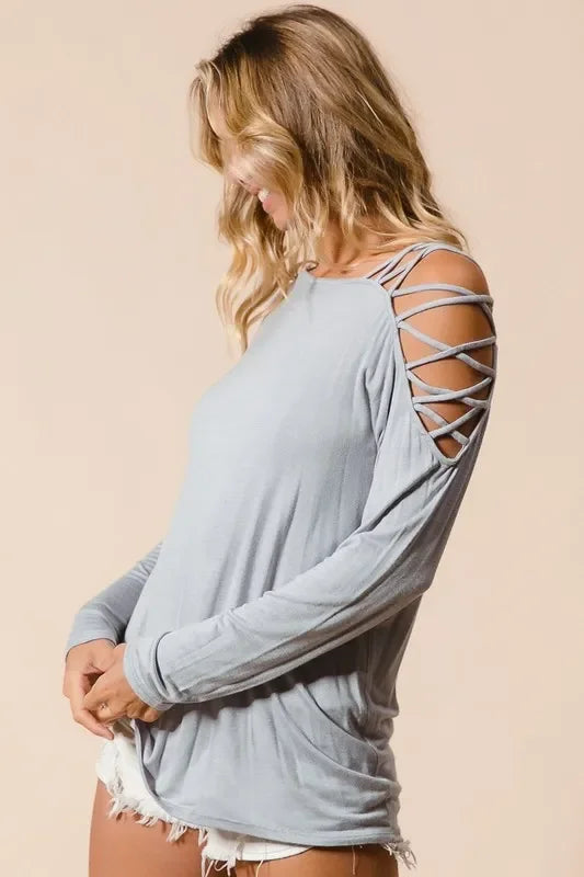 One Shoulder Jersey Knit Top With Criss Cross Detail - Southern Shores Clothing