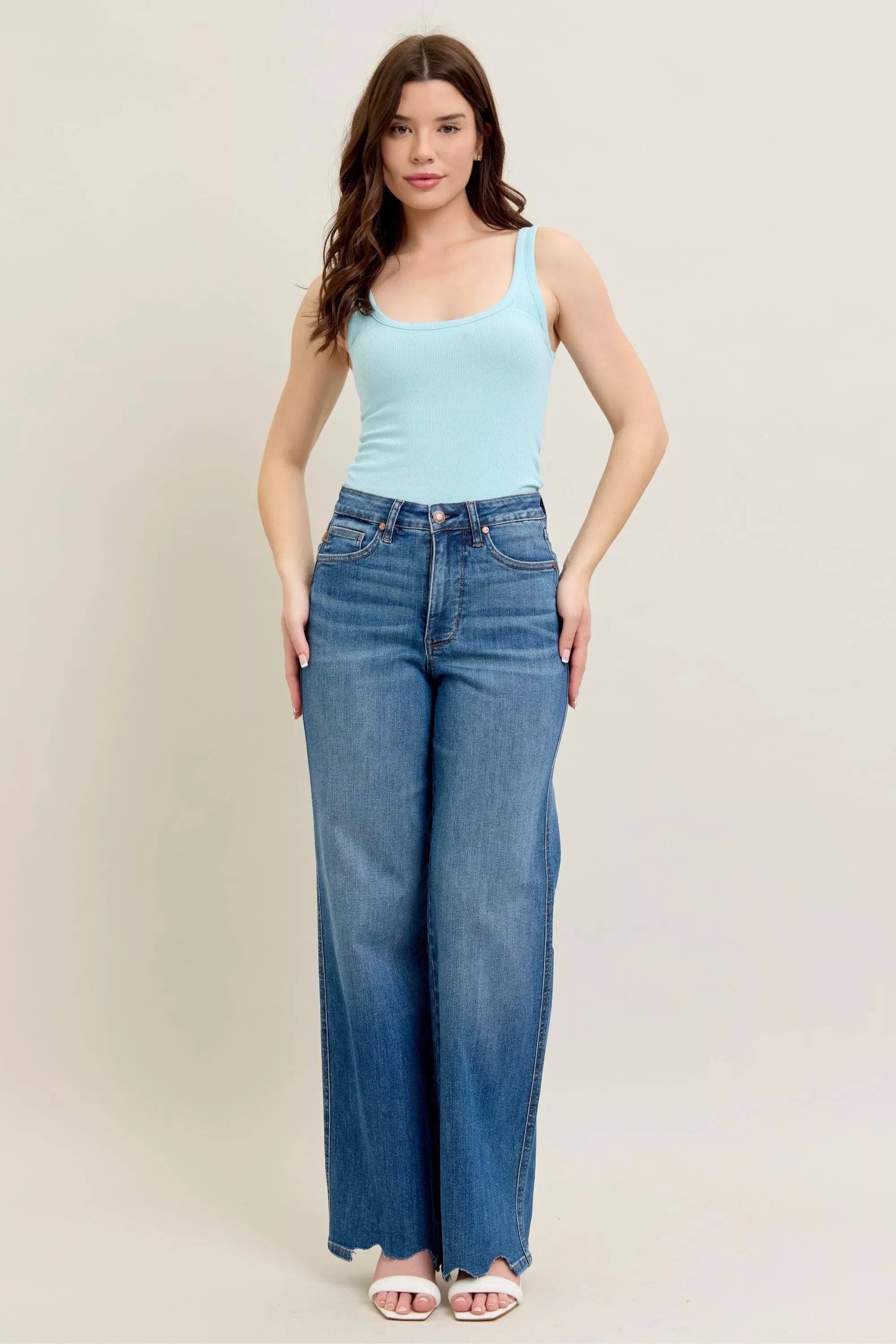 High Waist Tummy Control Wide Leg Jeans Plus Size Denim - Southern Shores Clothing