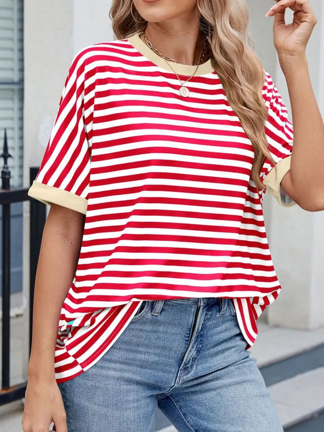 Striped Round Neck Half Sleeve T-Shirt - Southern Shores Clothing