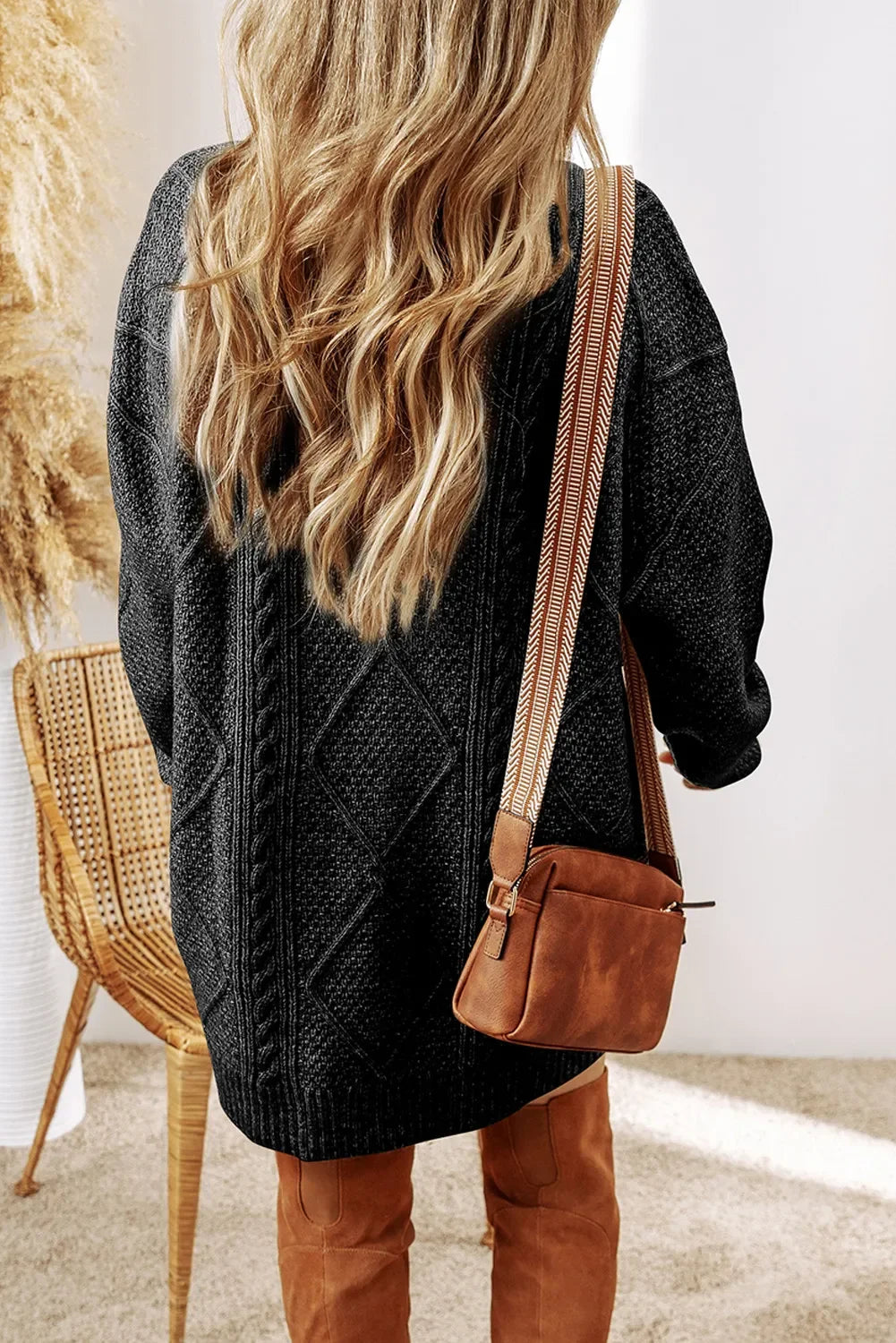 Casual Cable-Knit Round Neck Sweater Dress