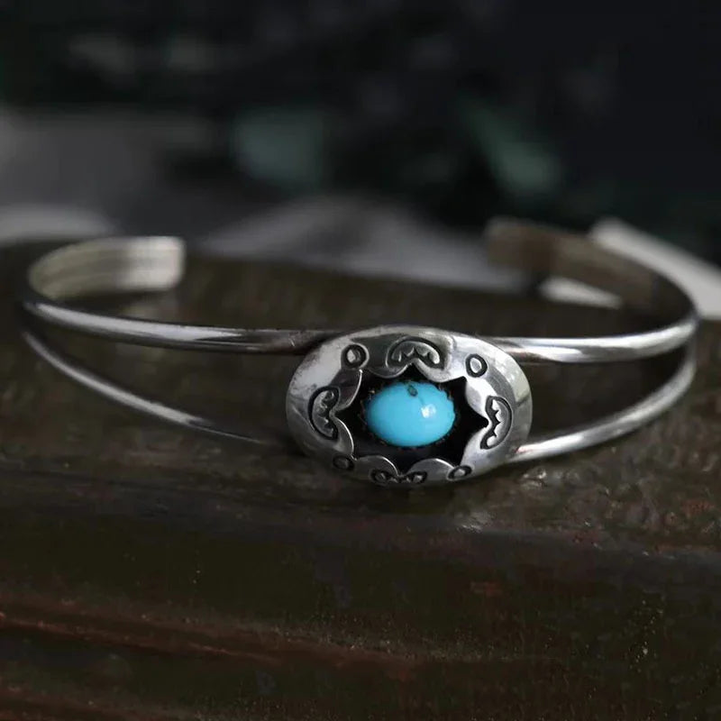 Alloy Open Bracelet Turquoise Cabochon Coral Accents - Southern Shores Clothing
