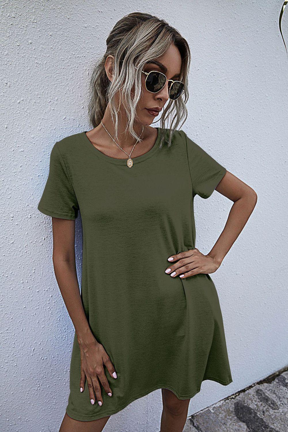 Round Neck Short Sleeve Mini Dress - Southern Shores Clothing
