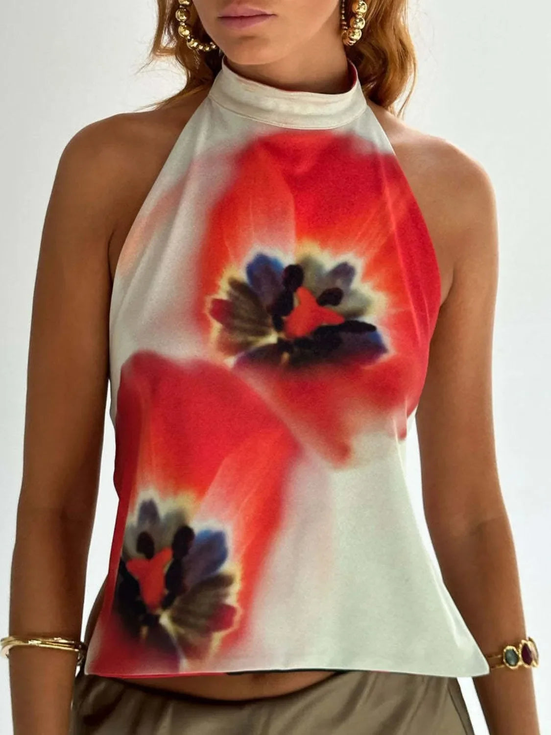 Backless Printed Halter Neck Tank Top With Slight Stretch - Southern Shores Clothing