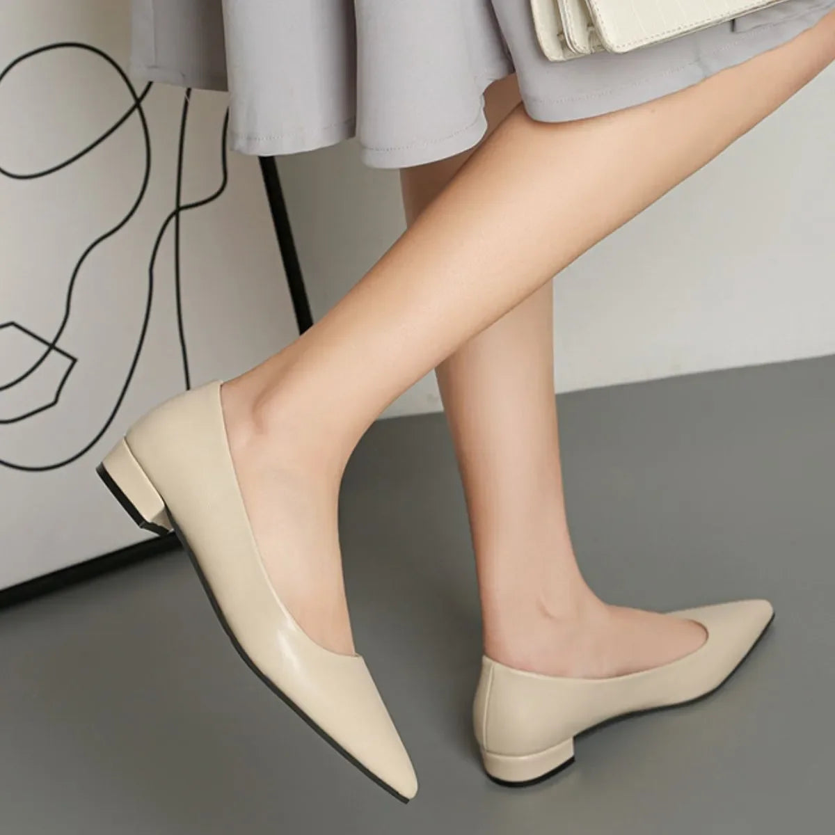 Pointed Toe Low Heel Pump Synthetic Leather - Southern Shores Clothing