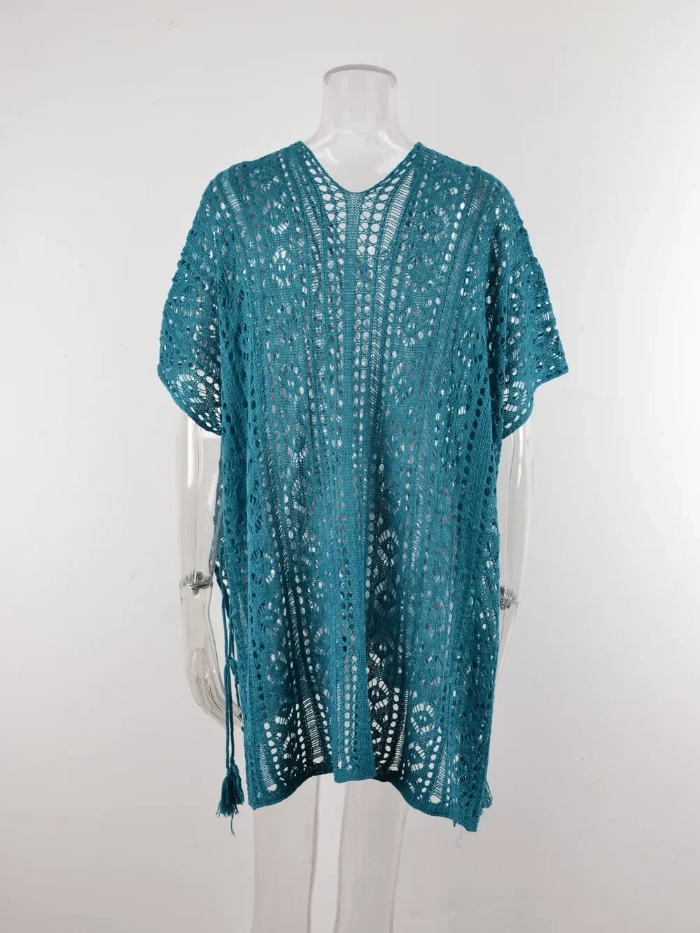 Angel Wings Cutout V-Neck Cover-Up With Tassel - Southern Shores Clothing