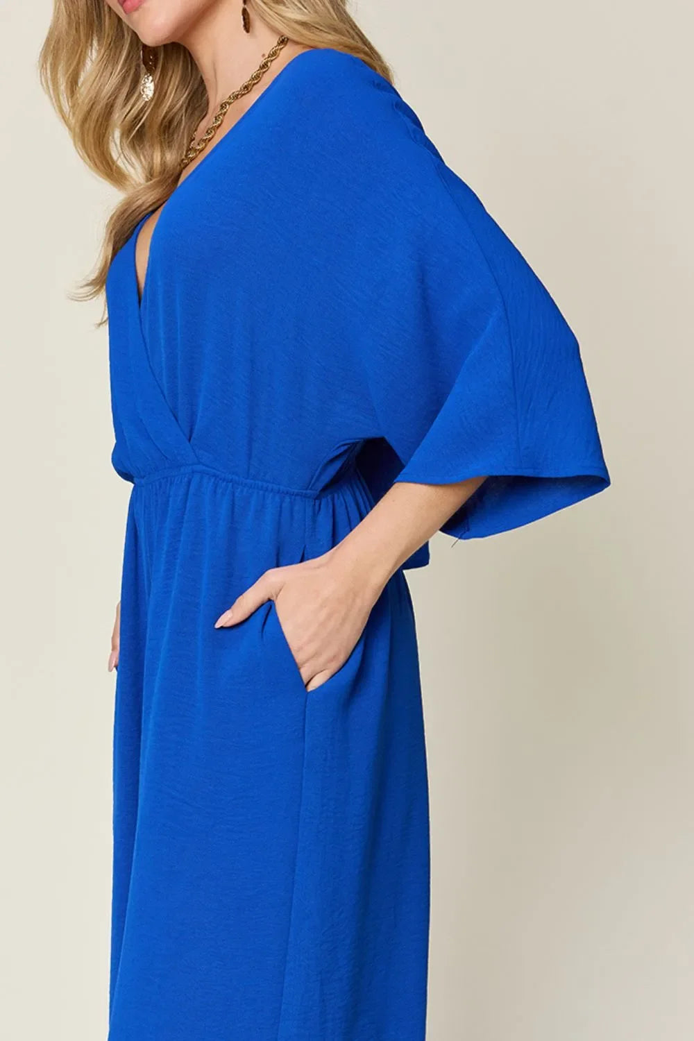 Surplice Wide-Leg Jumpsuit With Hidden Pockets - Southern Shores Clothing
