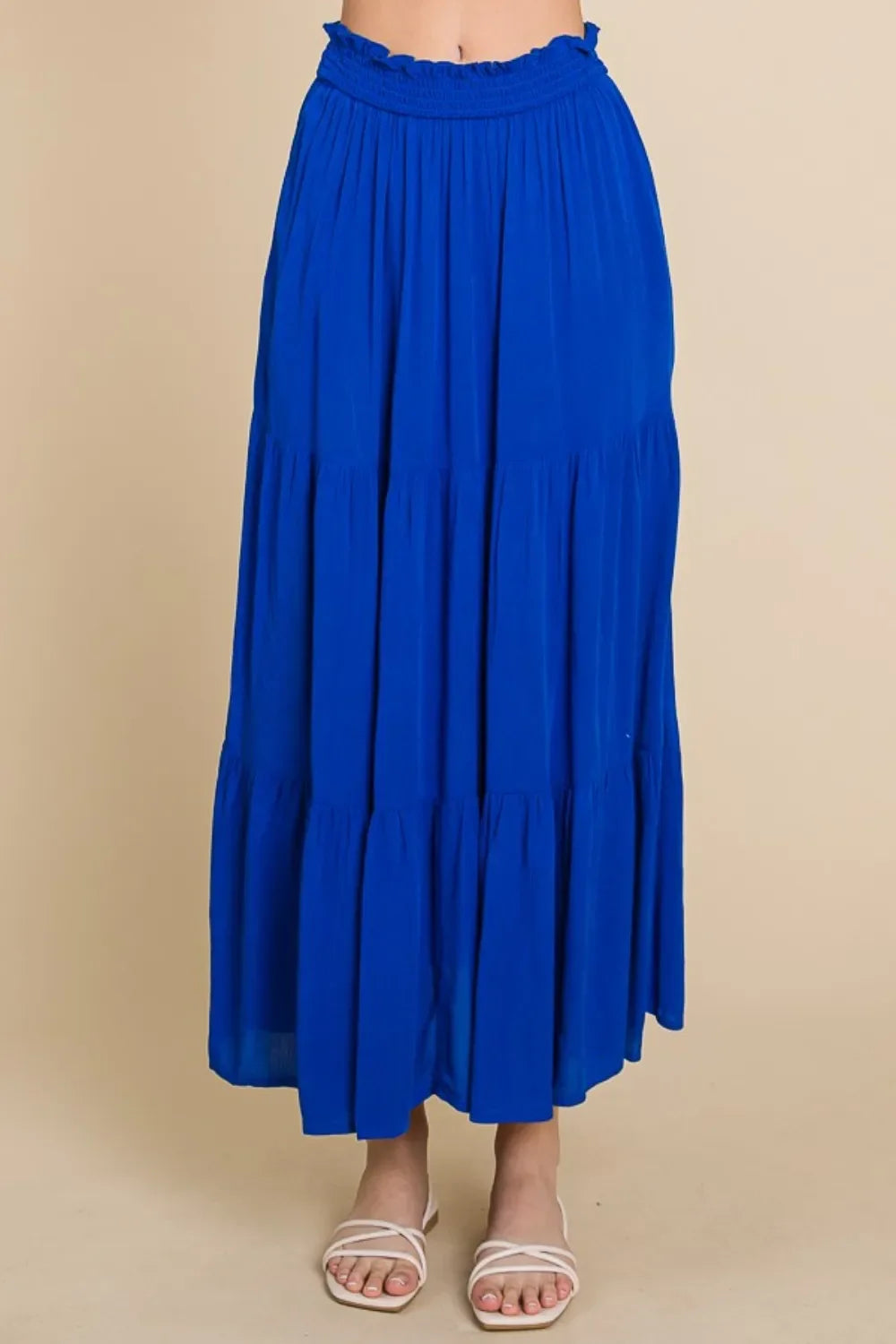 Lightweight Flowing Frill Ruched Midi Skirt - Southern Shores Clothing