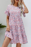 Ditsy Floral Flounce Sleeve Tiered Dress - Southern Shores Clothing