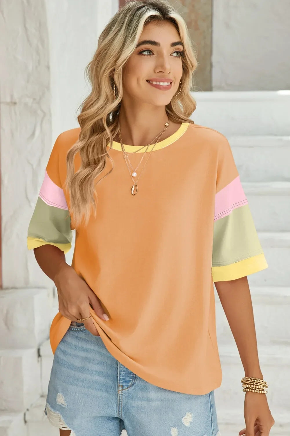 Lovelet Color Block Round Neck Half Sleeve T-Shirt - Southern Shores Clothing