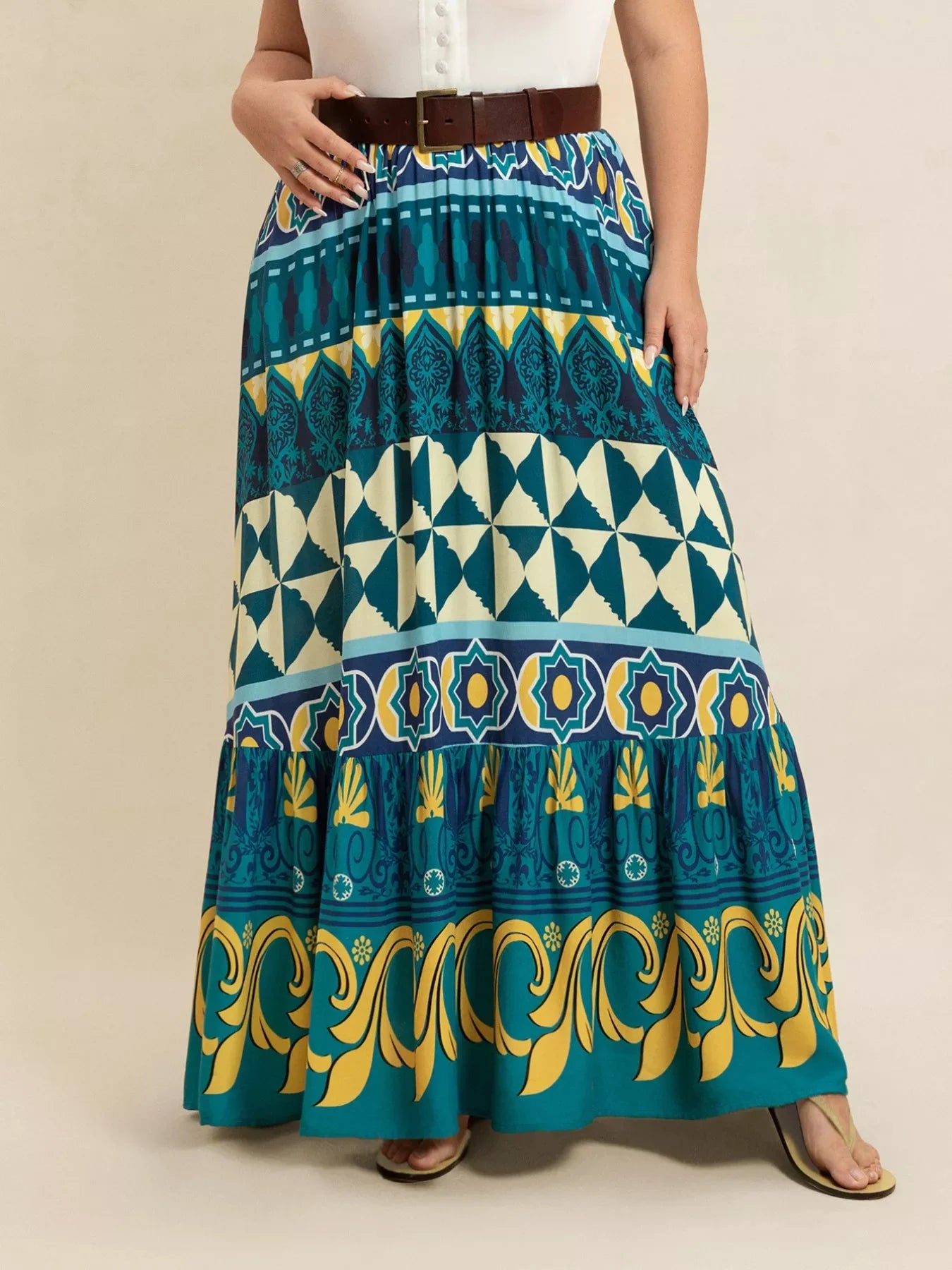Plus Size Printed Flowy Maxi Skirt Soft Comfort - Southern Shores Clothing